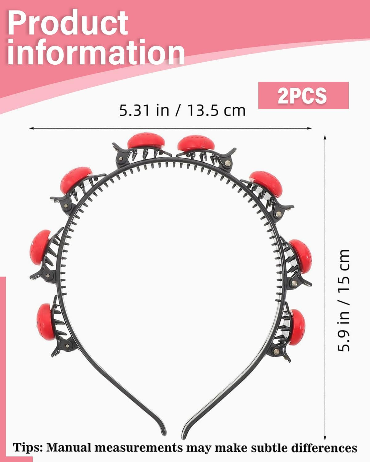 FUGLUS 2 X Fashion Headbands for Women, Braided Headbands with Clips, Hair Twister Headband for Double Bangs Hairstyles, for Women and Girls, Strawberry/Heart image number 1