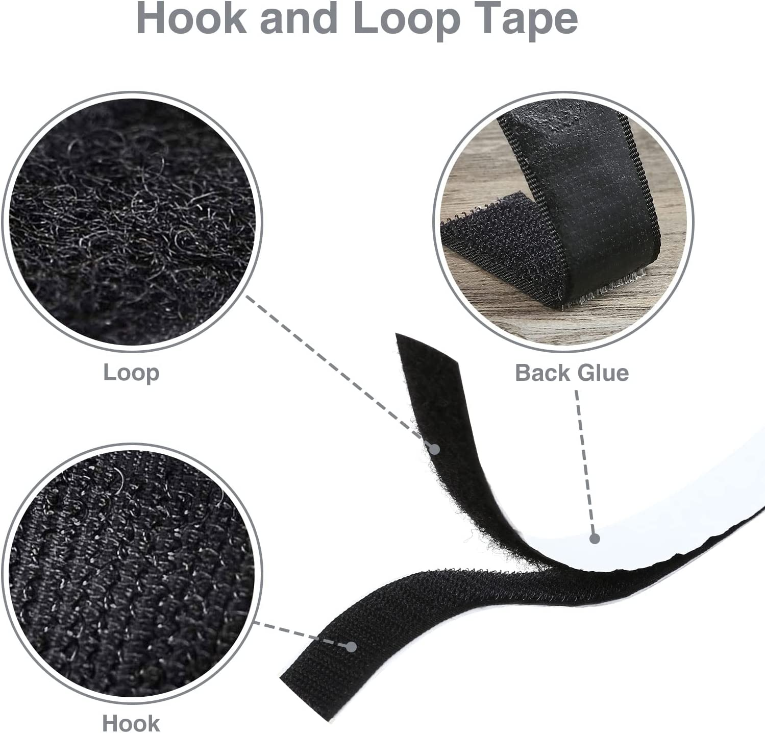 GWHOLE 2 Roll Self Adhesive Hook and Loop Fastener Tape Strips Tape Double Sided Sticky Back Strip Roll Fastening Mounting Tape, Total Length 32Ft (10M), Width 2 Cm - Black image number 2