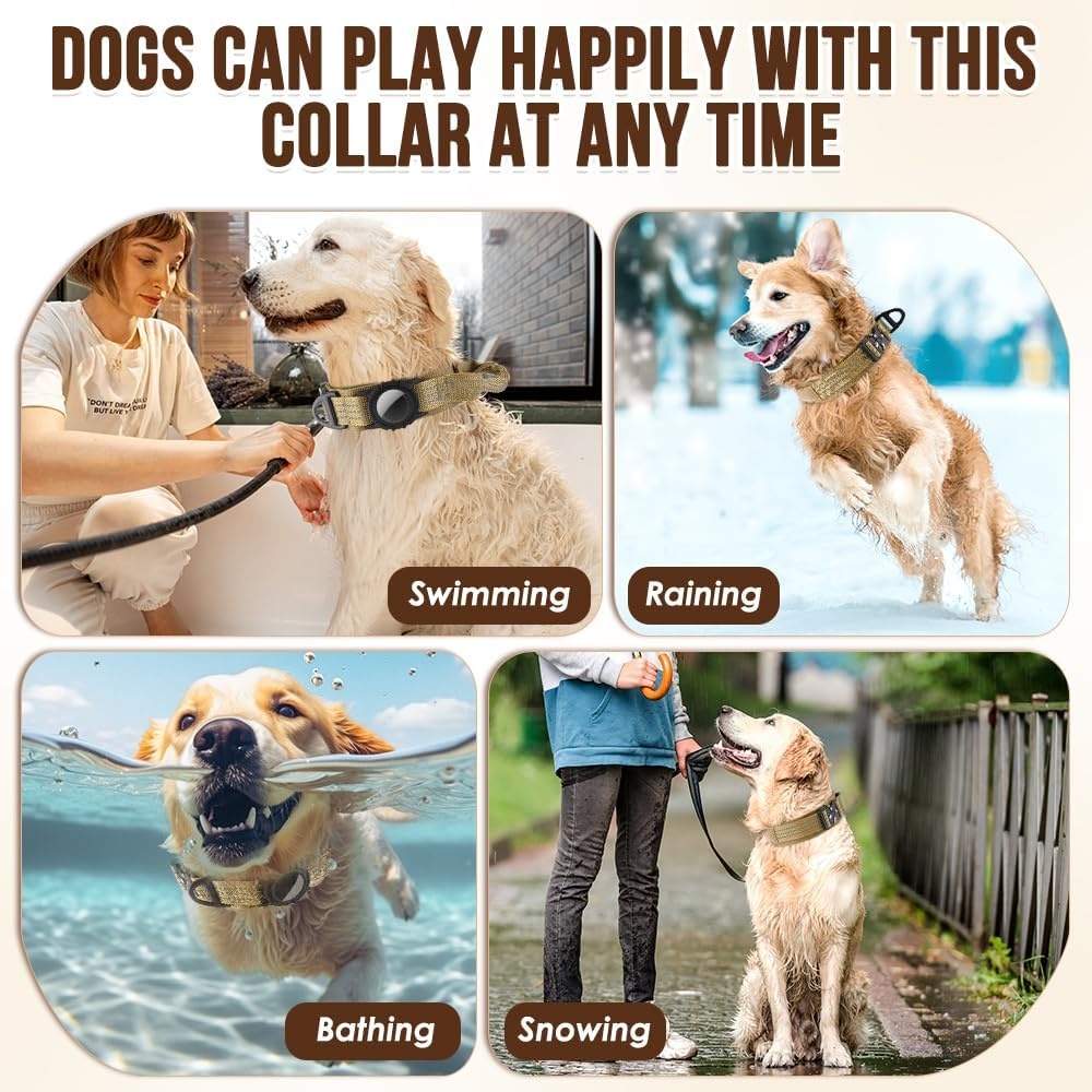 Slowton Tactical Dog Collar with Airtag Holder, Adjustable Nylon Dog Collar with Metal Buckle and Control Handle, Military Thick Dog Collar for Medium Large Dogs