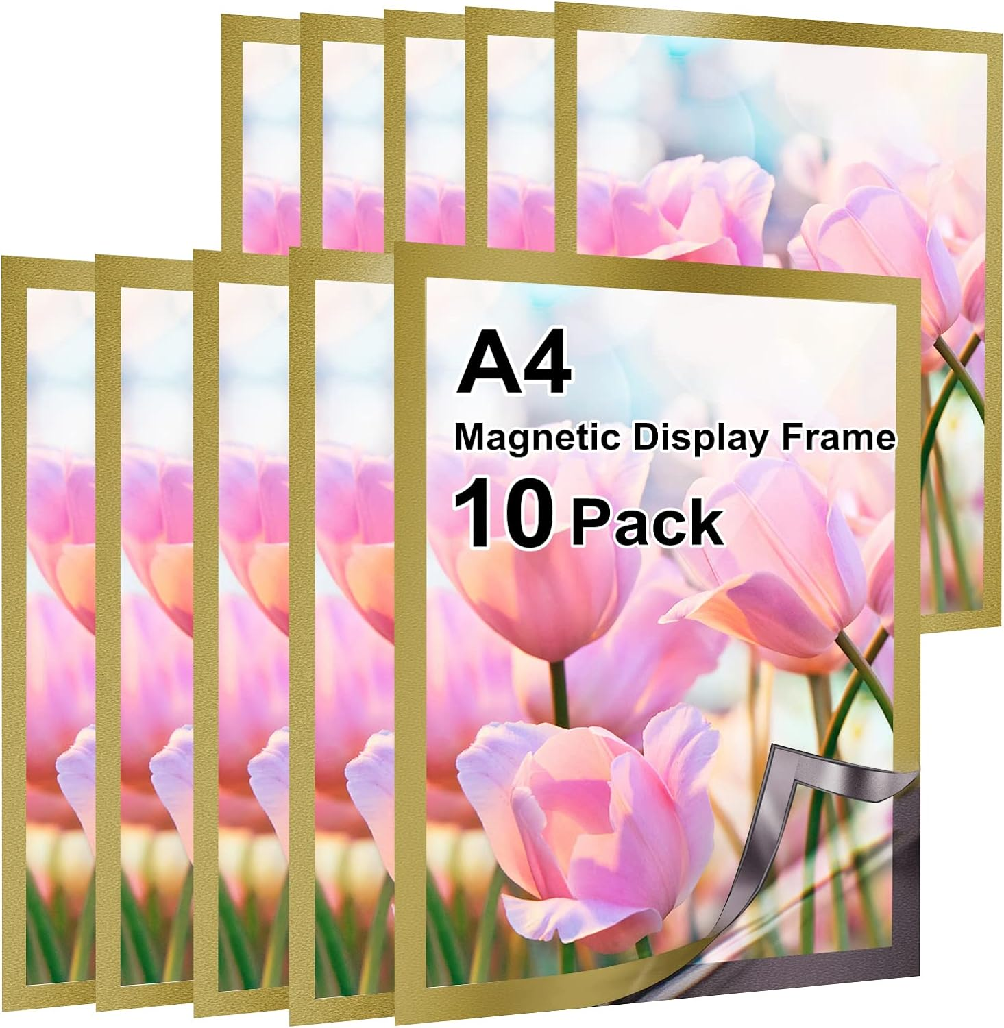 Gocoffun A4 Magnetic Sign Holder, 10 Pack Self-Adhesive Magnetic Frame, Waterproof Clear Display for Home, School, Store, Notice, Picture (Black)