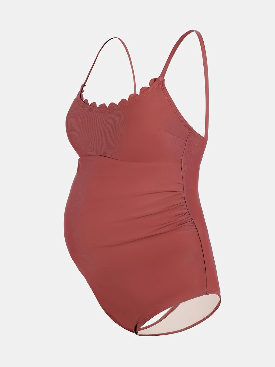 CUPSHE Maternity One Piece Swimsuit Scoop Neck Women'S Bathing Suit Scalloped Lace up Back Criss Cross Tie Pregnancy image number 6