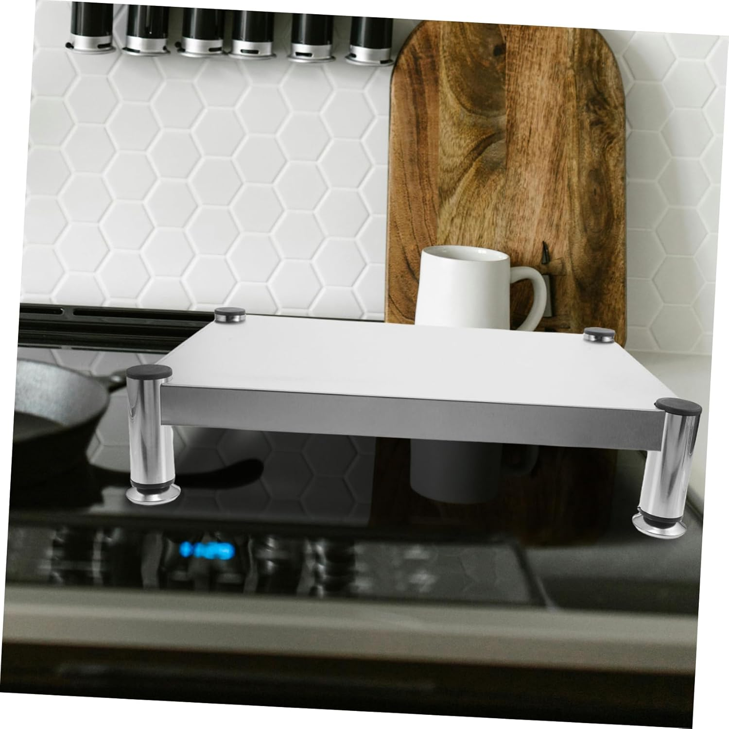 BESTYASH Stainless Steel Gas Stove Holder Stand for Kitchen Nonslip Rack Stand Accessory Induction Cooker Holder Support Shelf for Small Kitchens image number 6