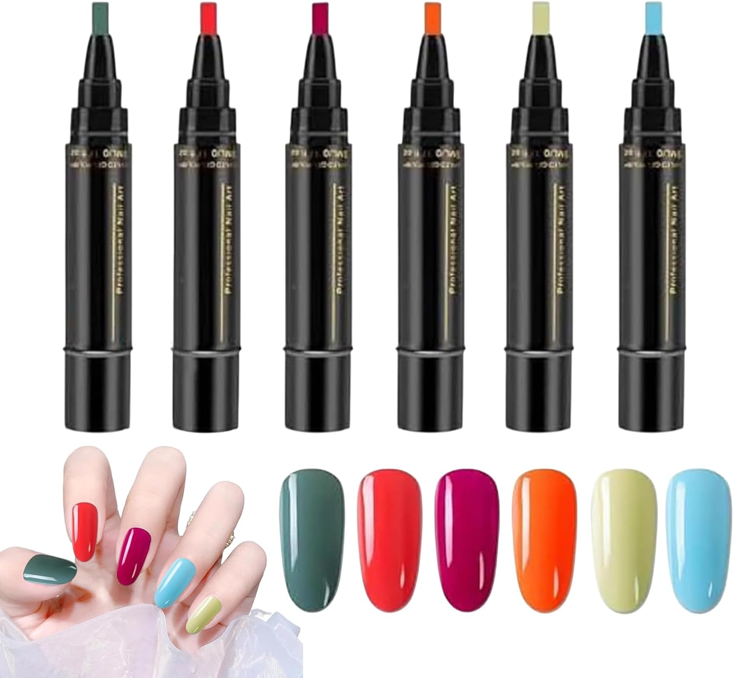 Nail Polish Pens for Nail | Quick-Dry Nail Polish Painting Kit 6 Colors,No Uvgel Nail Polish Crafts Pens Home Manicure Helper image number 5