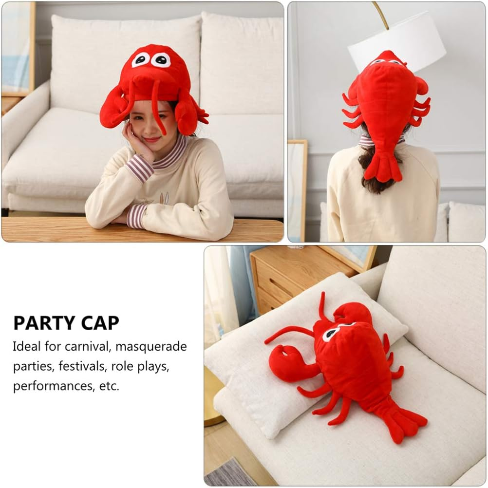 KESYOO Lobster Hat Funny Party Hats Plush Animal Hat for under the Sea Theme Party Dress up Costume Accessories Masquerade Stage Performance Props image number 2
