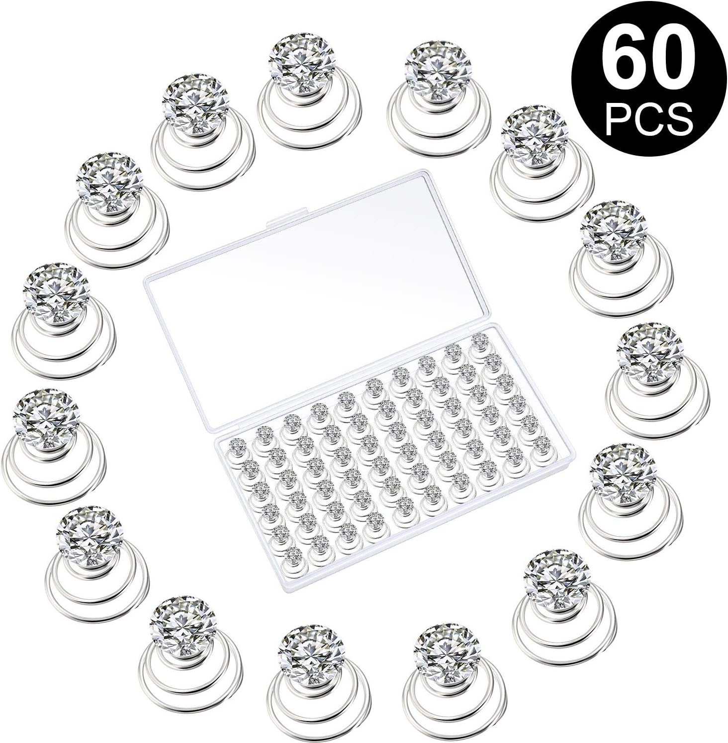 60 Pieces Rhinestone Crystal Twisters Set Spiral Hair Pin Silver Coil for Wedding, Bridal, Prom, Party and Special Occasion with Clear Container - Champagne image number 5