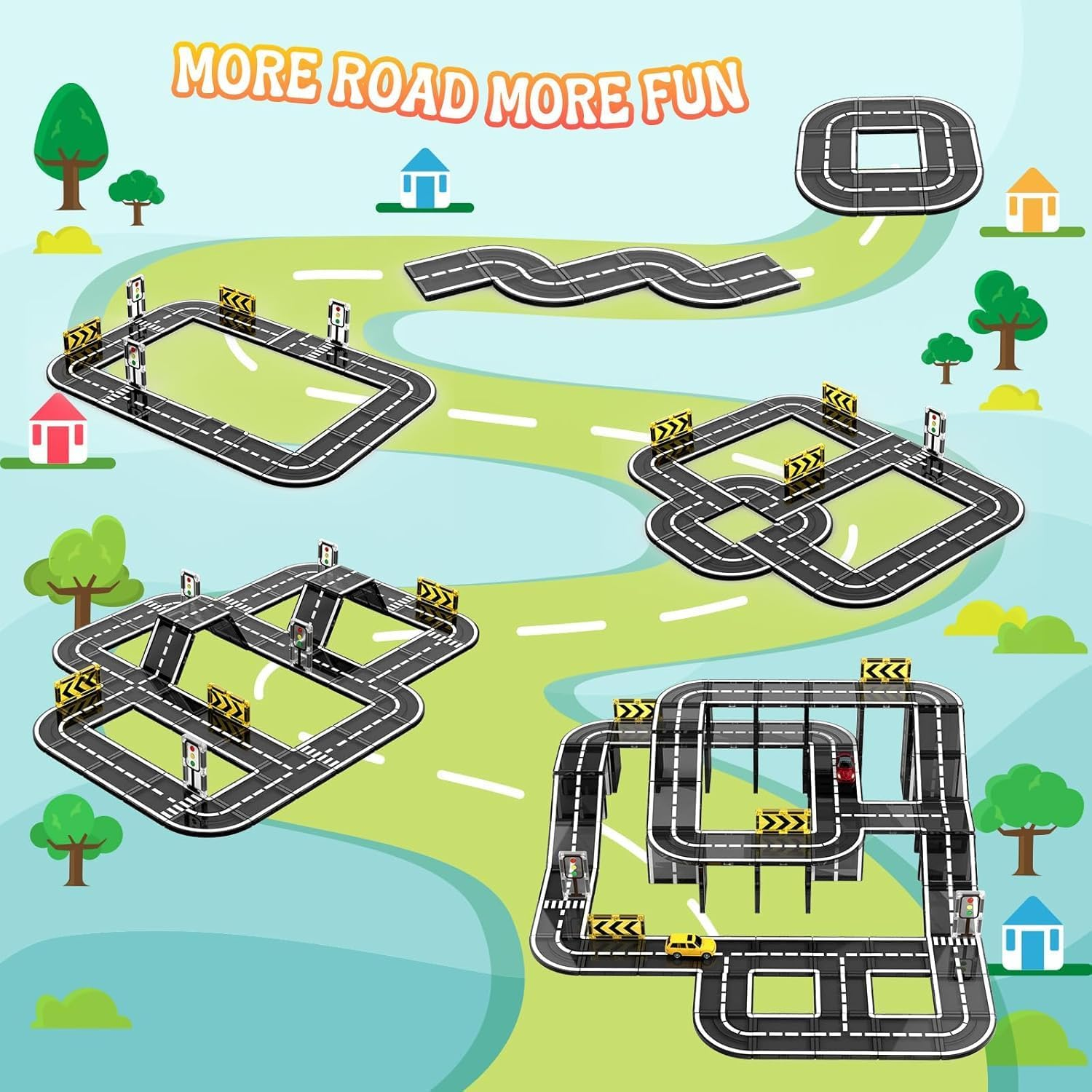 Magnetic Tiles Road Set 41 PCS, Magnetic Building Blocks with Car for Toddler Kids Toys, Montessori Educational Toys 3+ Year Old Boys & Girls Gifts image number 6