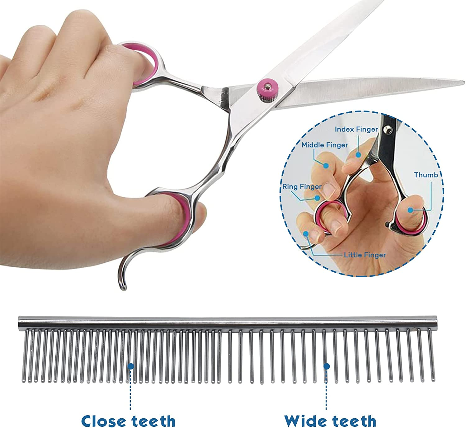 Dog Grooming Scissors Kit Valuehall Pet Grooming Scissors Set Stainless Steel Pet Trimmer Kit with Thinning Straight Curved Shears and Comb for Dogs Cats and Other Animals V11D01 image number 4