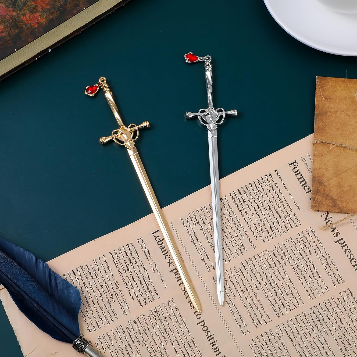 Jeffdad 2Pcs Sword Katana Bookmarks Vintage Silver Metal Pendant Bookmarks Unique Book Lovers Presents Valentine'S Day Gifts Thanks Gift for Boyfriend image number 3