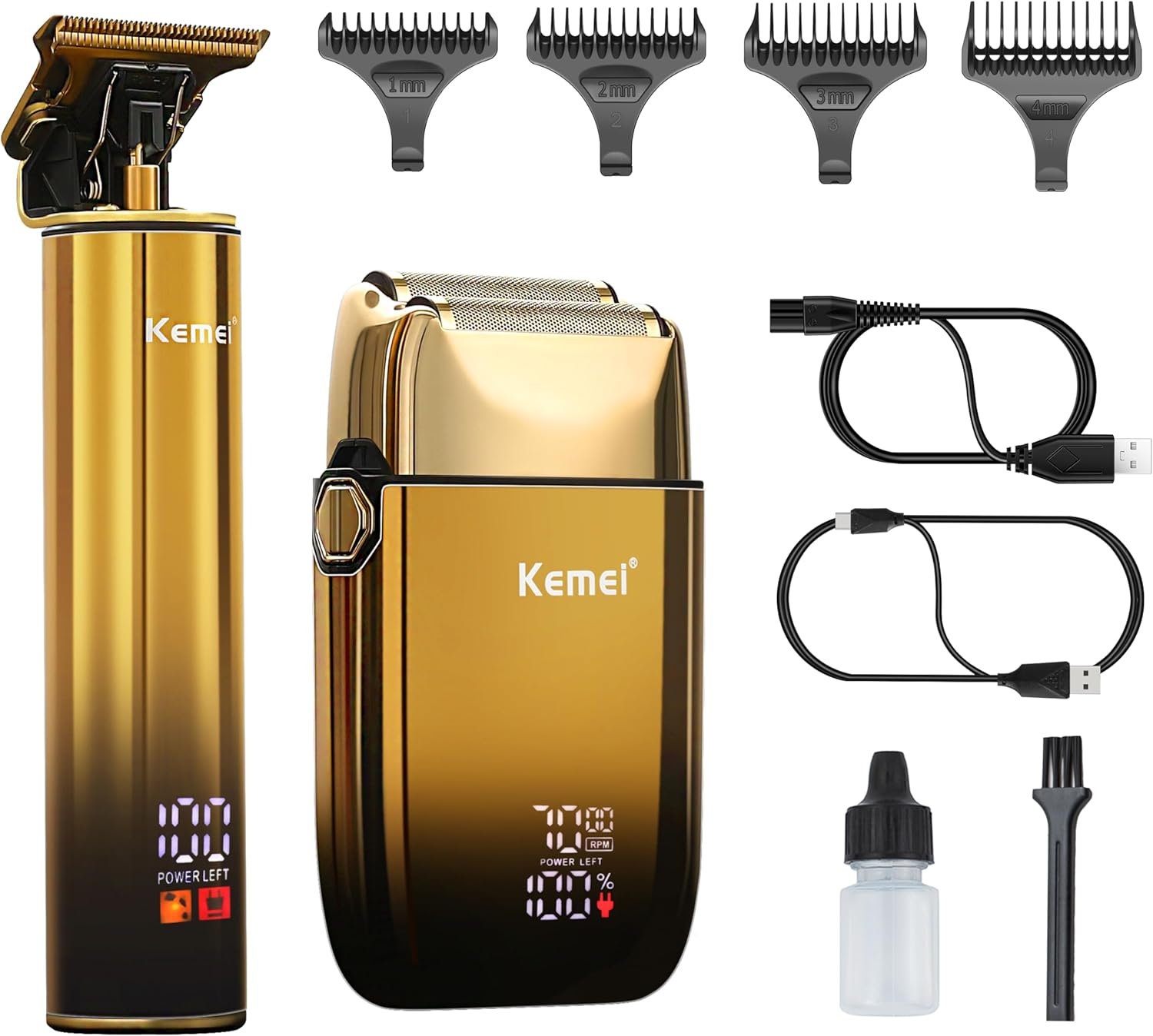 KEMEI Foil Shaver Men'S Electric Shavers with Double Foil Flexible Blades T-Shaped Beard Trimmer Hair Trimmers Care Sets Waterproof image number 3