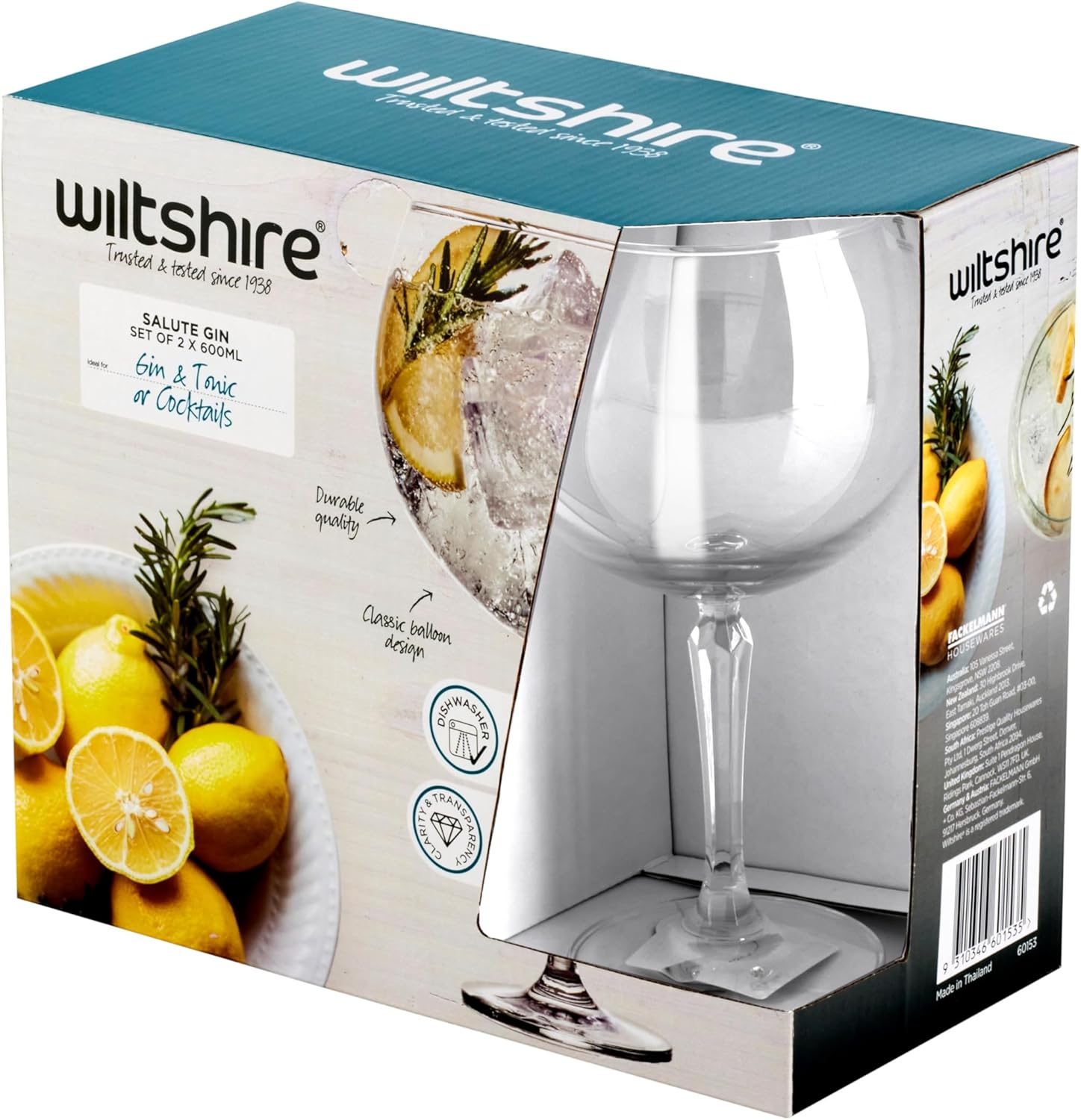 Wiltshire New Salute Gin Glass 2 Piece Set, 600 Ml Capacity