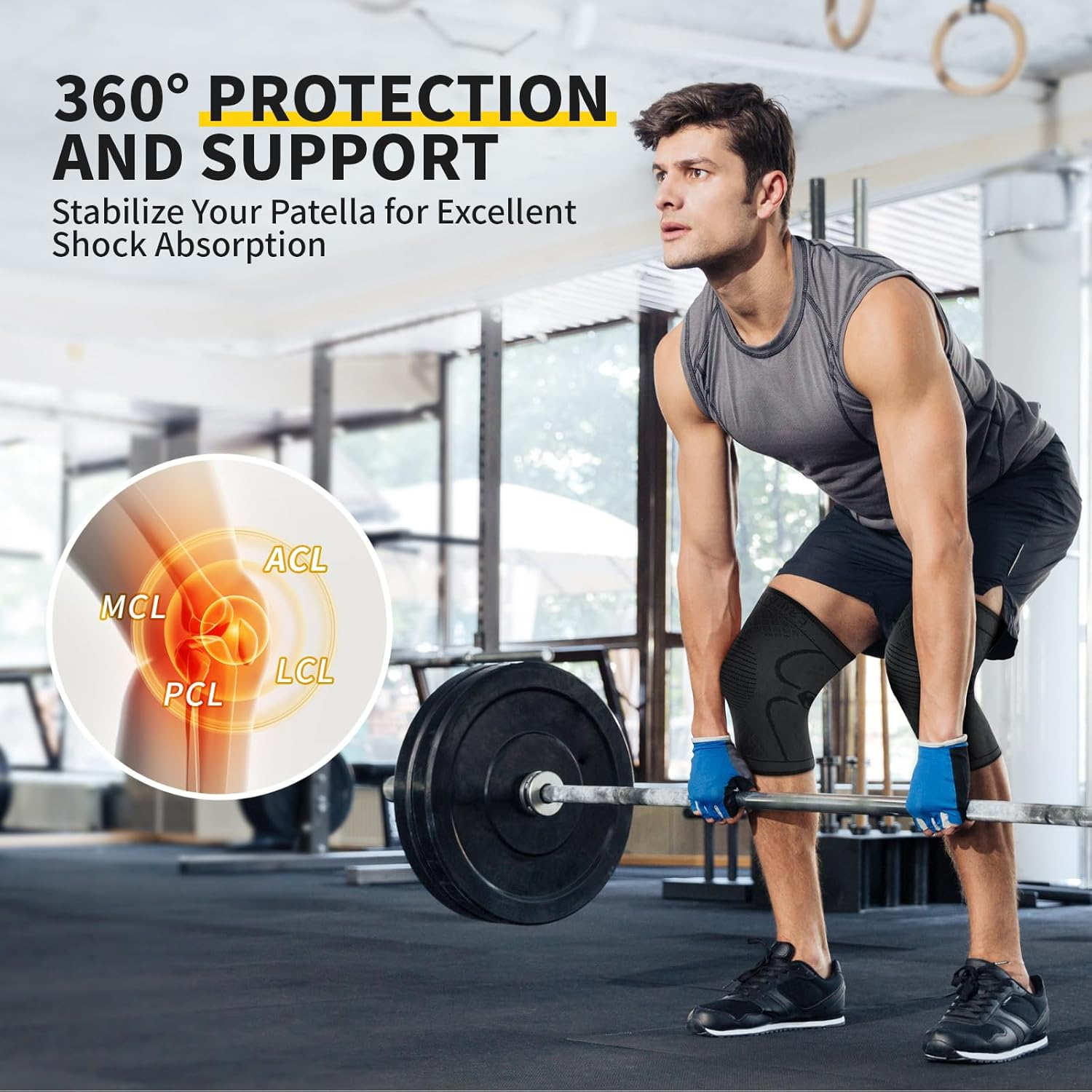 CAMBIVO 2 Pack Knee Brace, Knee Compression Sleeve Support for Men and Women, Running, Hiking, Arthritis, ACL, Meniscus Tear, Sports, Home Gym image number 6