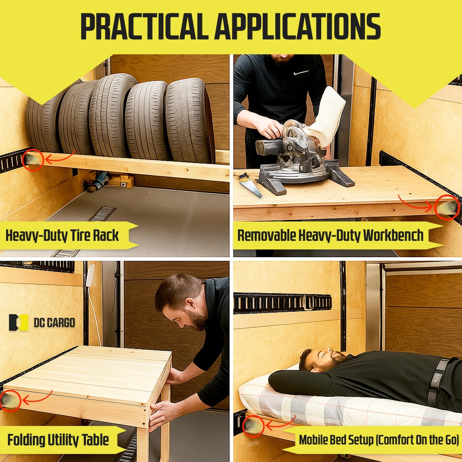 4 E-Track Wood Beam End Socket Shelf Brackets W/ E Track Fittings for 2X4 & 2X6 in Truck Trailer Van RV Cargo Tie-Down Systems Etrack Tiedowns for Custom Load Bar Handmade Cabinet Shelves image number 6