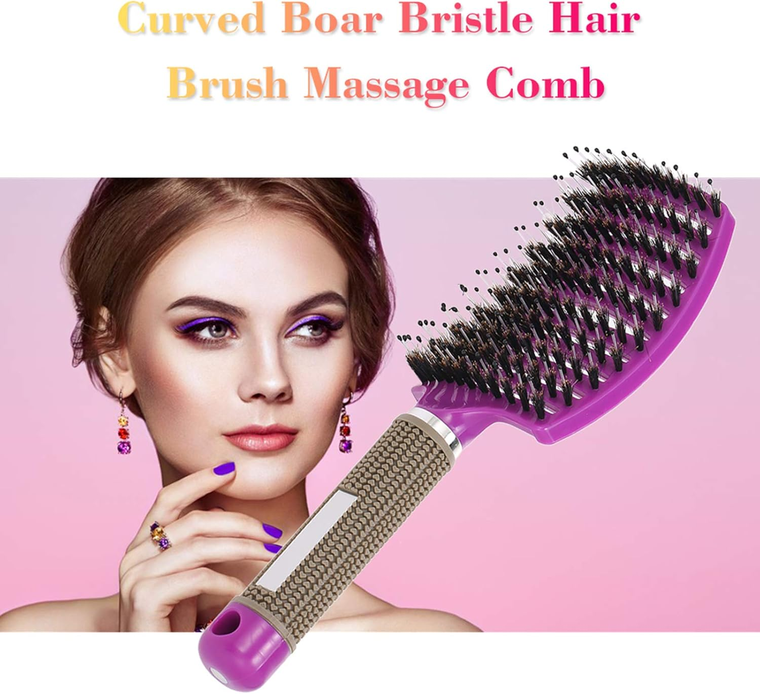 Curved Boar Bristle Hair Brush Massage Comb Detangling Hairbrush for Women image number 6