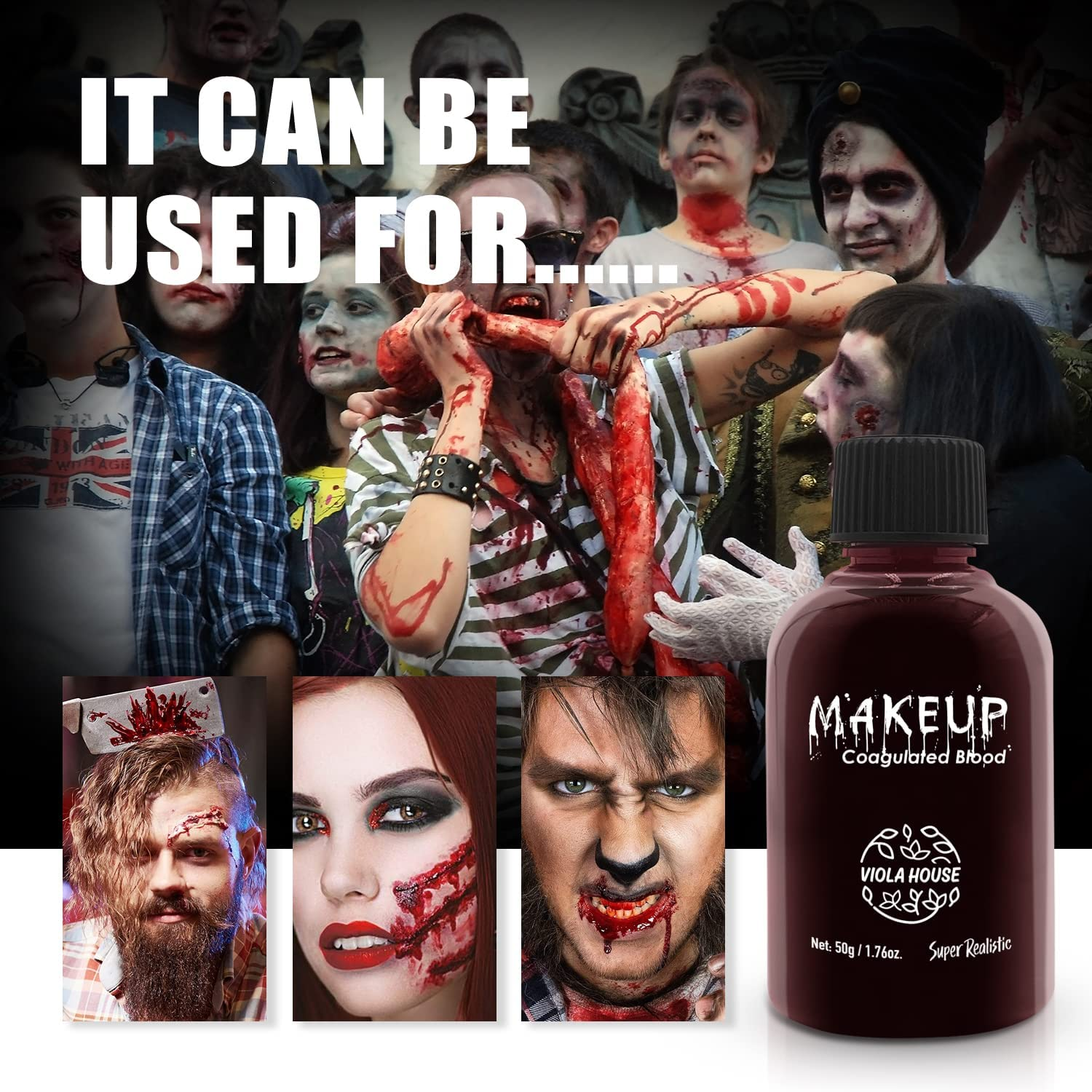 VIOLA HOUSE Halloween Fake Blood Makeup Coagulated Blood,Professional Realistic Fake Blood Special Effect for Halloween Stage Dress up Cosplay Theater SFX Makeup(50G/1.76Oz) image number 1