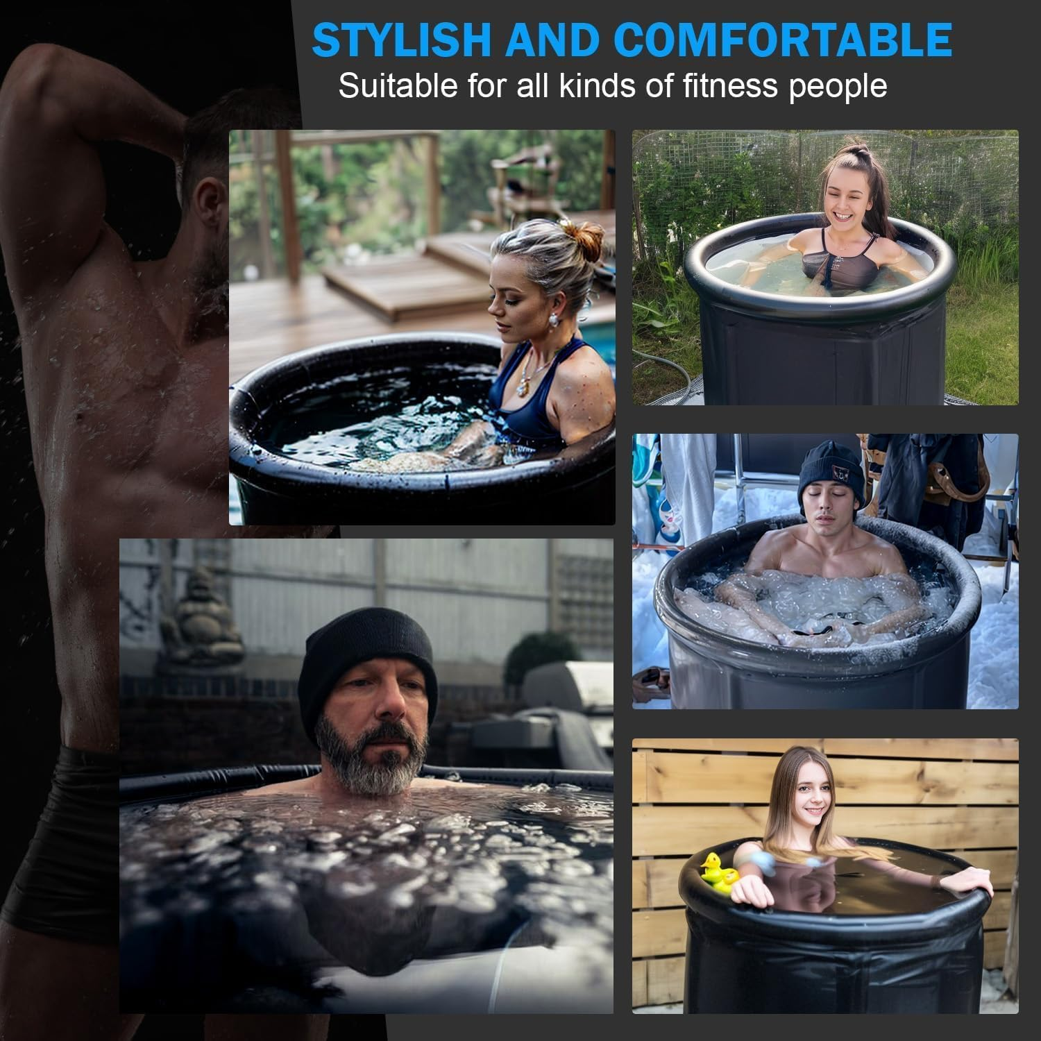 Ice Bath Tub : 376L Multi-Tiered Portable Cold Plunge Tub with Thermometer & Dust Cover for Recovery - Adult Spa and Soaking & Hot Saunas,Easy Install image number 2