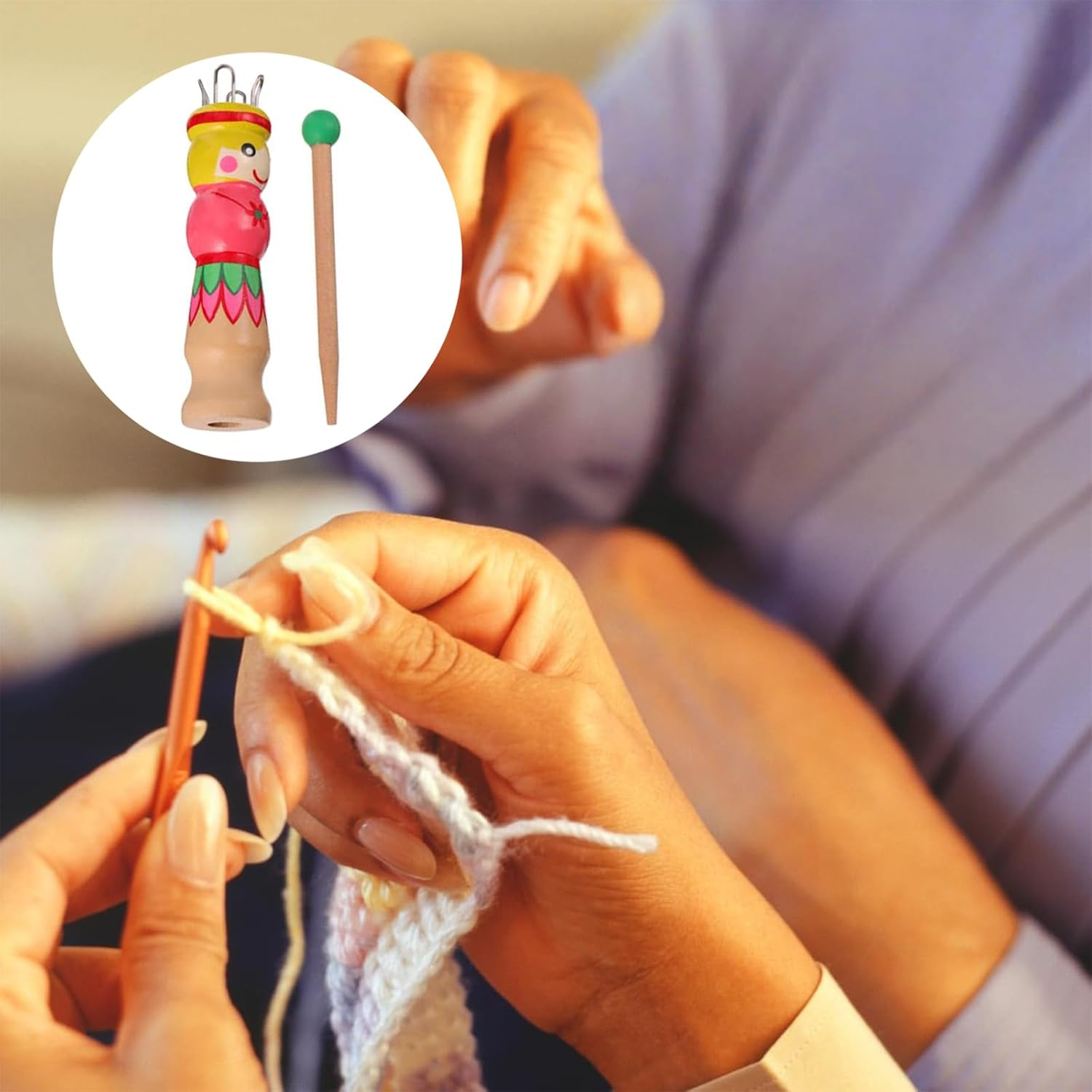 Zvorgath Knitting Tool Kit - 2 Sets Wood Mini Dolls Tools for Kids, Ideal for Knitting Corking, Crochet Yarn, with Spool Knitter Tower image number 1