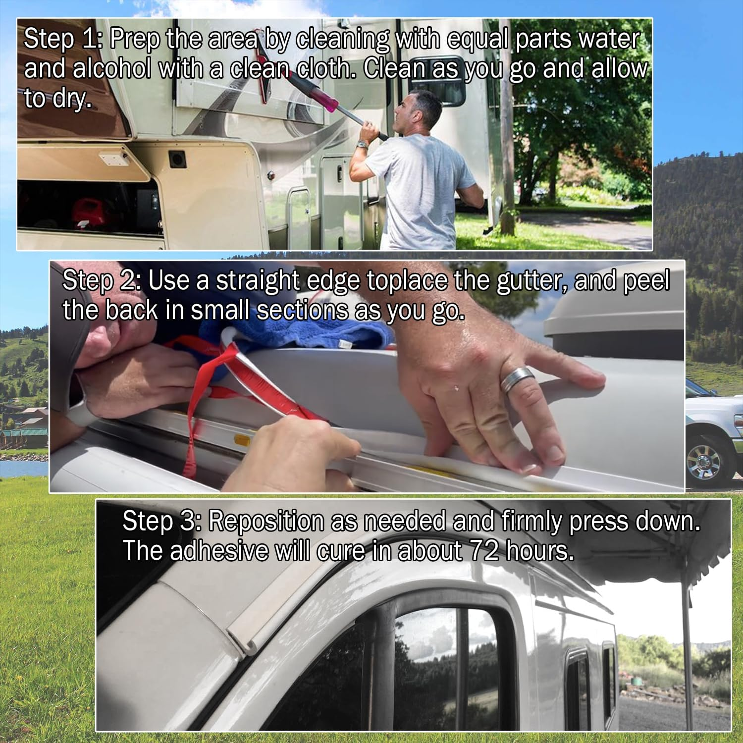 RV J-Shape Rain Gutter Rubber Drip Rail 40Ft, 1/2 Inch RV Trim Molding, Weather Stripping with Self-Adhesive, Roof Rain Diverter Fit for Car, Truck, RV, Boat and Home Application (White) - White image number 6