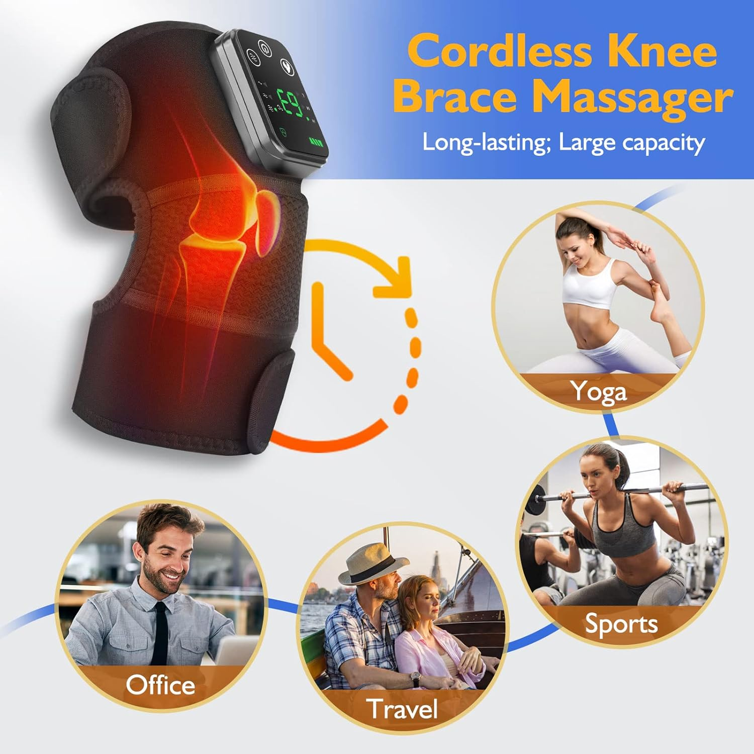 Knee Massager with Heat & Vibration &ndash; 3-In-1 Therapy, Knee Brace 4000Mah Rechargeable Wireless, Pain Relief Shoulder Massage, Joint & Muscle Relaxation