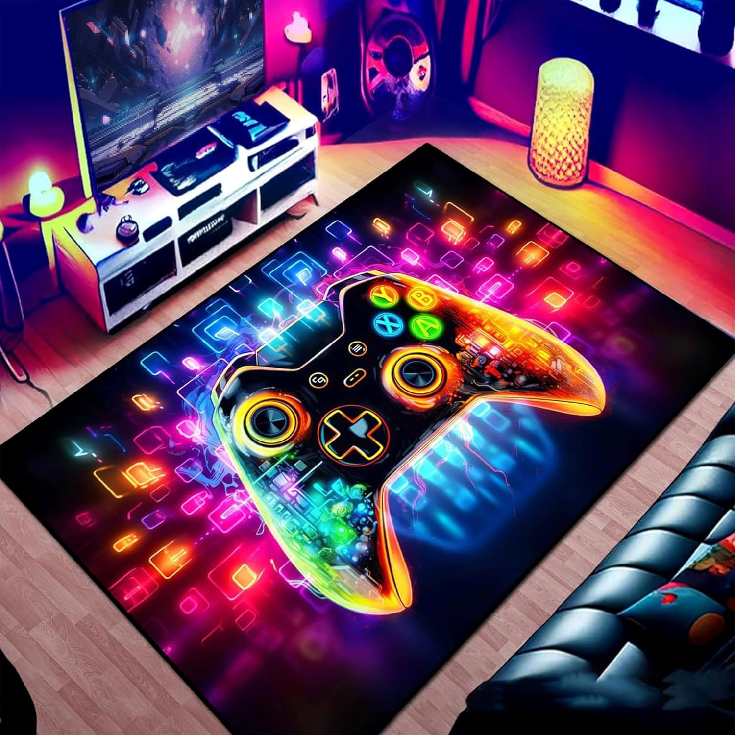 Gaming Rug for Boys Teen Room, Non-Slip 3D Colorful Gamer Area Rug Carpet, Large Video Games Controller Gamepad Play Mat for Playroom Bedroom Living Room Floor Decor (Color 7, 160X120Cm)