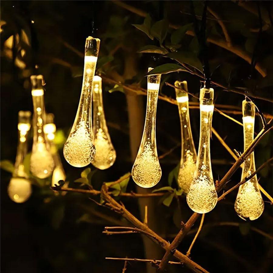 Outdoor Solar String Lights 40FT 100LED Water Drop Solar Powered Lights with 8 Modes, Waterproof Fairy Crystal Lights for Patio Garden Yard Tree Wedding Party Decor, Warm White image number 2