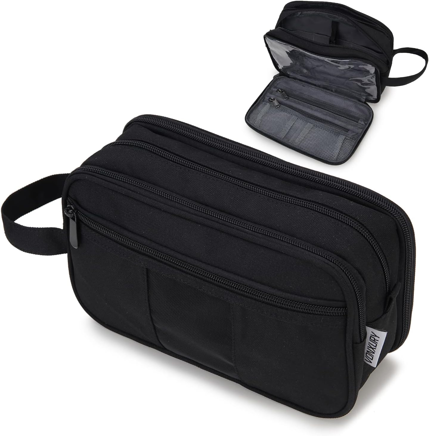 Toiletry Bag for Women, Travel Makeup Organizer with Hang Hook, Water-Resistant Shaving Bag for Men, VONXURY (Black)