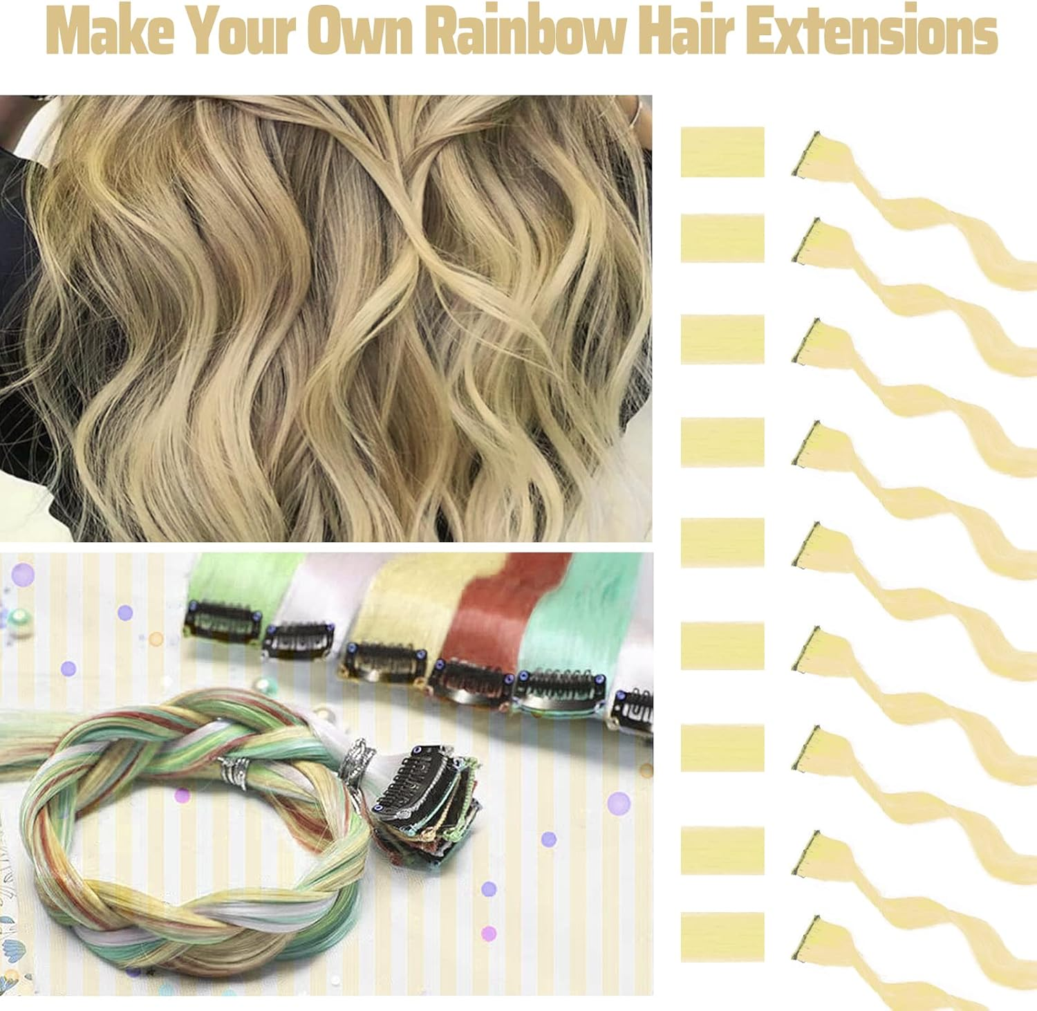 Blonde Coloured Hair Extensions Clip in for Girls 17 Inch Colourful Curly Wavy Hair Extensions for Party Highlight Hair Accessories Hairpieces for Children Women (12 Pieces Blonde) image number 4