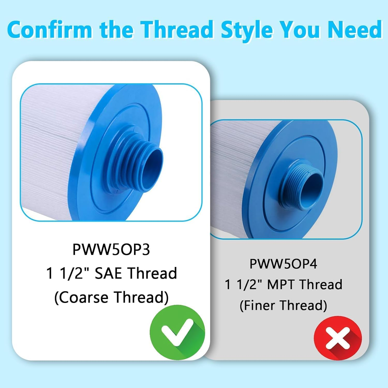 Ditole Hot Tub Filter Replacement Compatible with Unicel 6Ch-940 Spa Filter(1 1/2"" Coarse Thread), 817-0050,PWW50P3 Spa Filter, Filbur FC-0359, 25252, 03Fil1400,Screw in SAE Trilobal Fiber (2 Pack) image number 1
