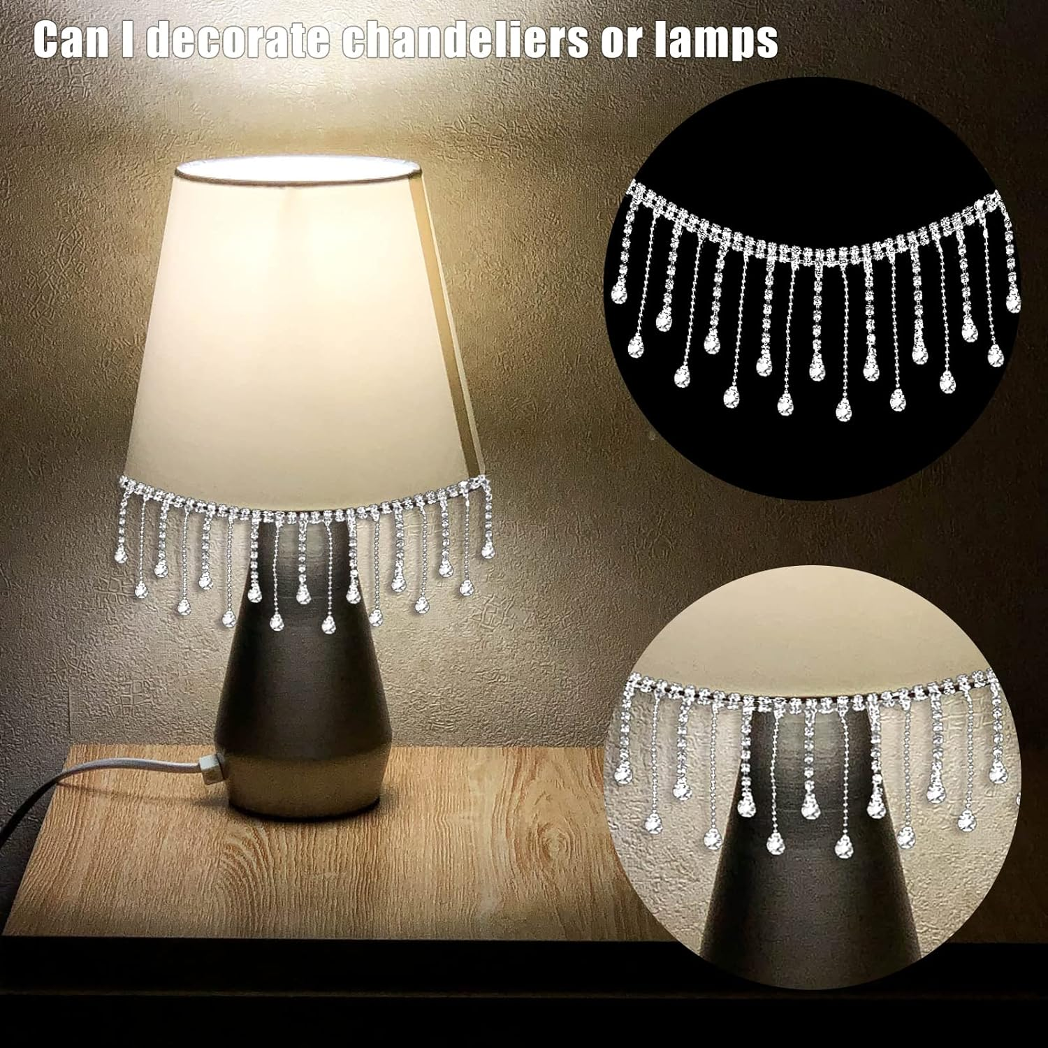 AIEX 1 Yard Rhinestone Fringe Trim, Crystal Tassel Fringe Trim Rhinestone Ribbon Tassel Chain for Wedding Party Necklace DIY Bag Clothing Accessories Vase Decorations (Silver) image number 4