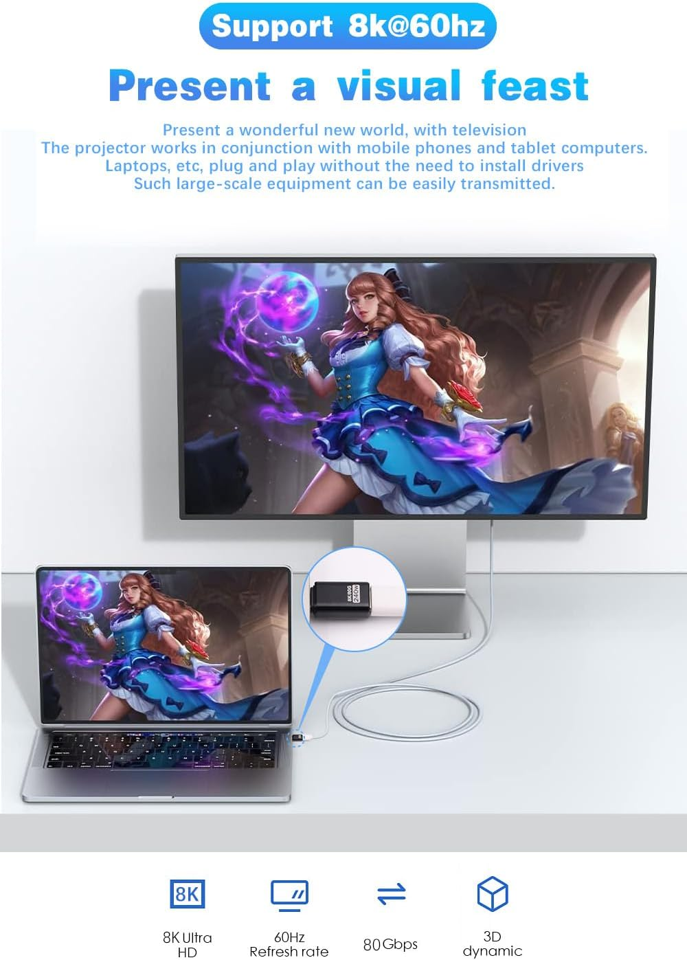 Duttek 80G 240W USB C Male to Female Adapter, USB C Extender Adapter Connector Compatible with Thunderbolt 5 Cable for Steam Deck, ROG Ally, Switch, Notebook, PC, Tablet, Phone 2 Pack image number 4