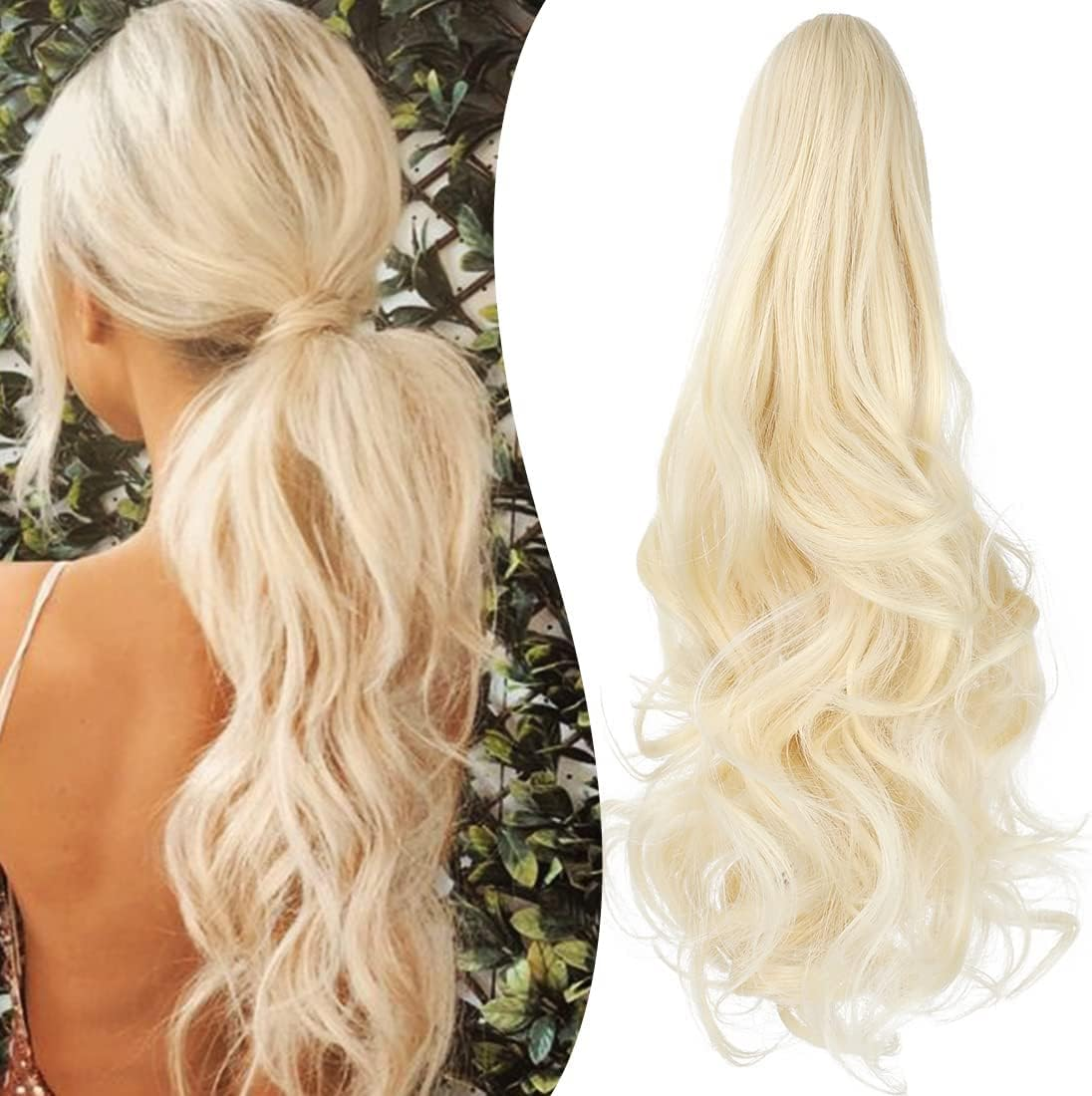 Claw Clip Ponytail Extension 18" Clip in Wavy Ponytail Hair Extensions Long Pony Tails for Women Extensions Light Chestnut Brown Wave Hairpiece(Light Brown)