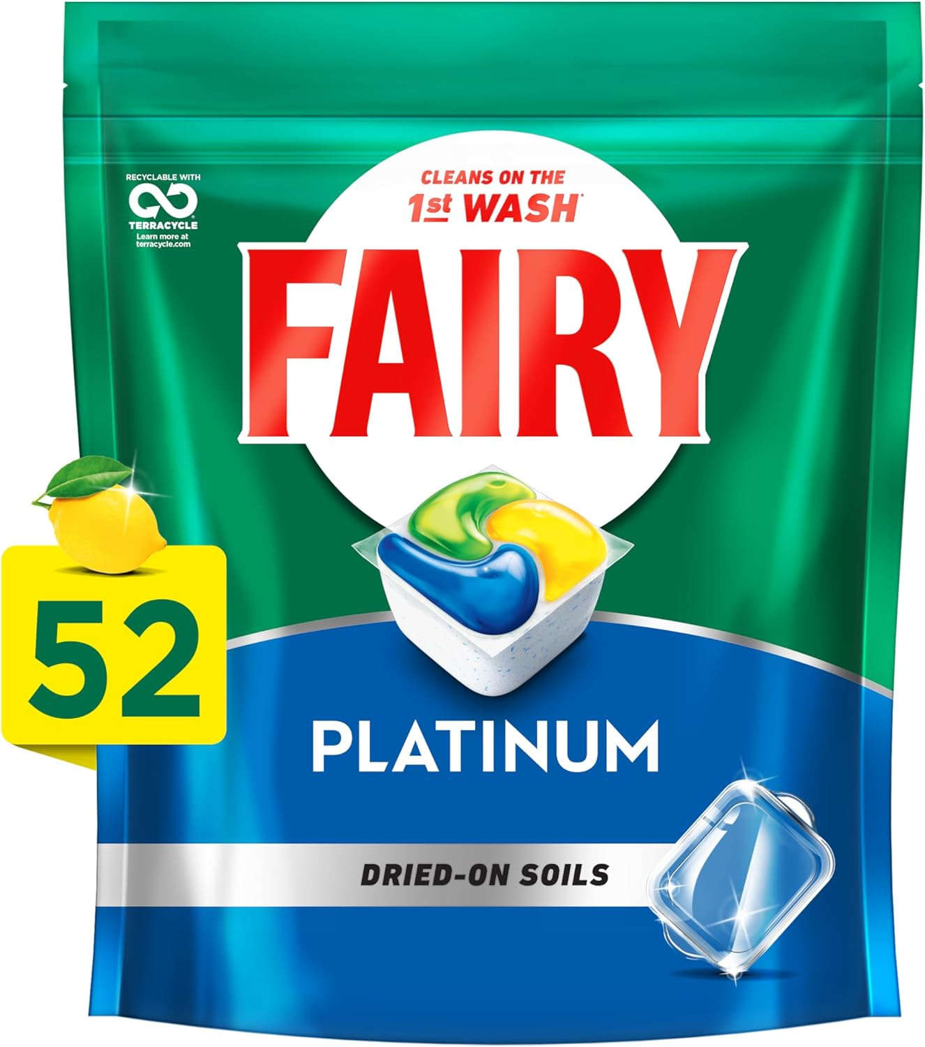 Fairy Platinum Lemon Dishwasher Tablets 52 Pack image number 2