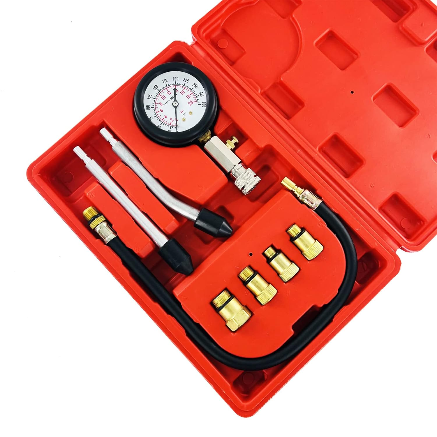 PB Motor Tech 8PCS Engine Cylinder Compression Tester Kit with Adapters, Automotive Tool Set for Cars, Motorcycles, Trucks & Snowmobiles, 0-300PSI Pressure Gauge for Gasoline Engines image number 5