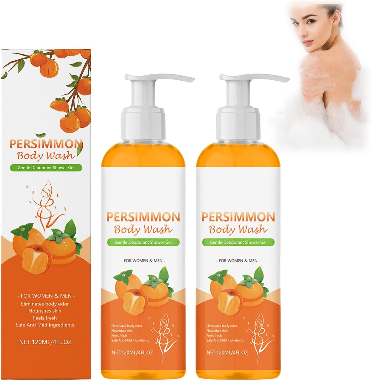 Persimmon Body Wash, Smell Eliminator Deodorant Shower Body Wash for Old People Smell, Moisturising Cleansing Body Deodorizing with Persimmon Extracts, Refreshining Skin (1Pcs)
