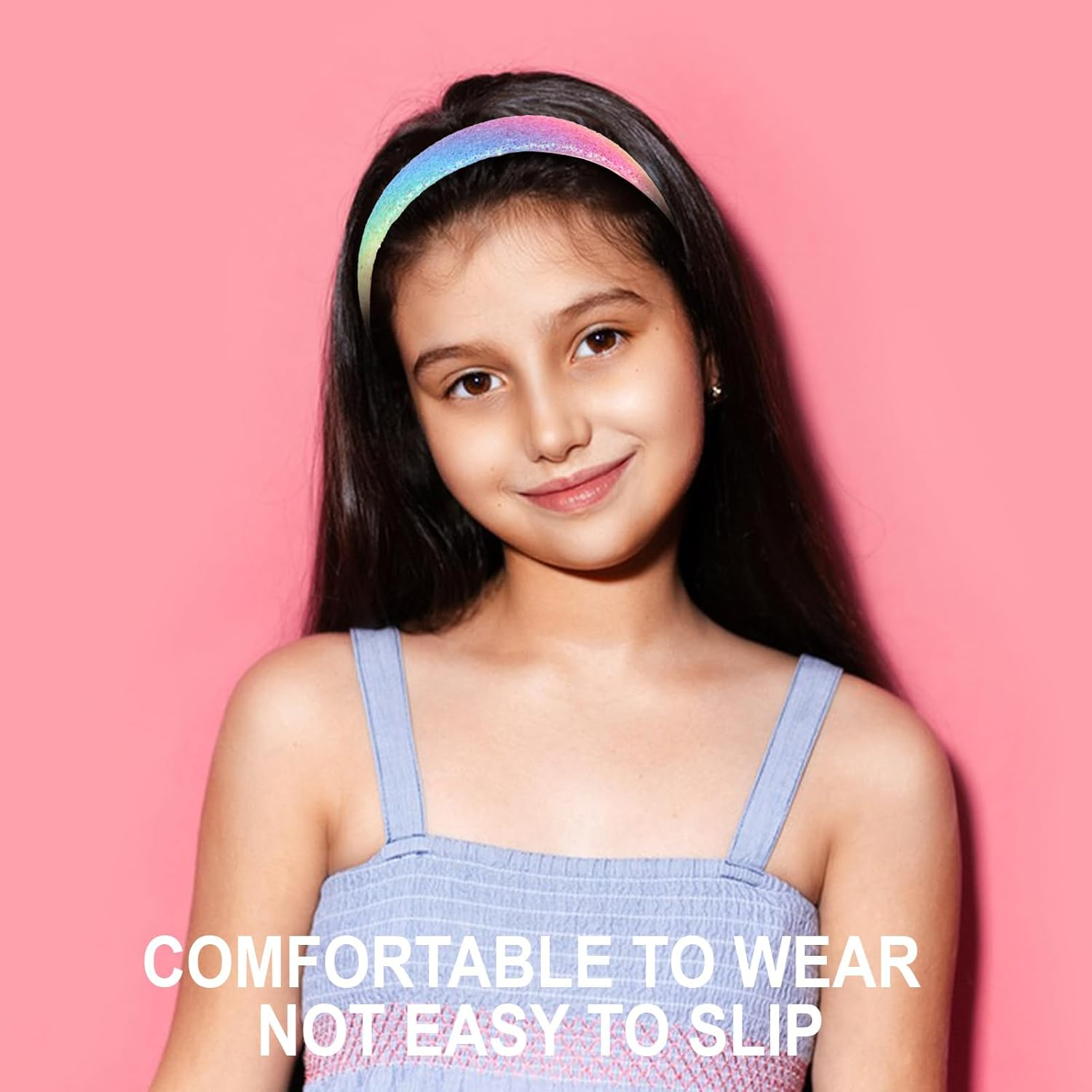 Uintoon Girls Headbands, 3PCS Headbands for Girls Women Glitter Gold Rainbow Pink Headband Sparkly Sequin Headband Hair Accessories image number 3