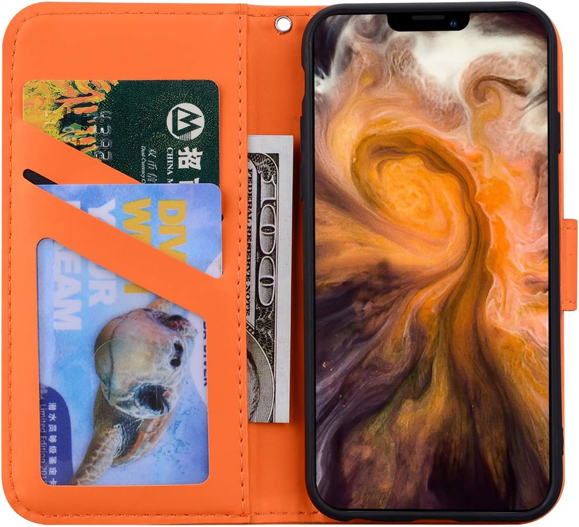 ONETHEFUL Mobile Phone Case Book Cover for Iphone 11 Faux Leather Foldable Flip Phone Case Wallet Case with Stand Orange image number 5