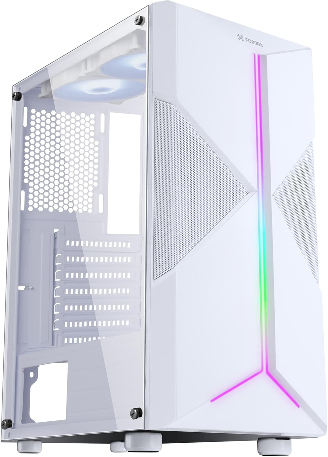 Fortrek Holt Mid Tower Gaming Computer Case with RGB Led Strip, Full Acrylic Side and Magnetic Duster Filter, Atx/Micro Atx/Mini ITX, White image number 2