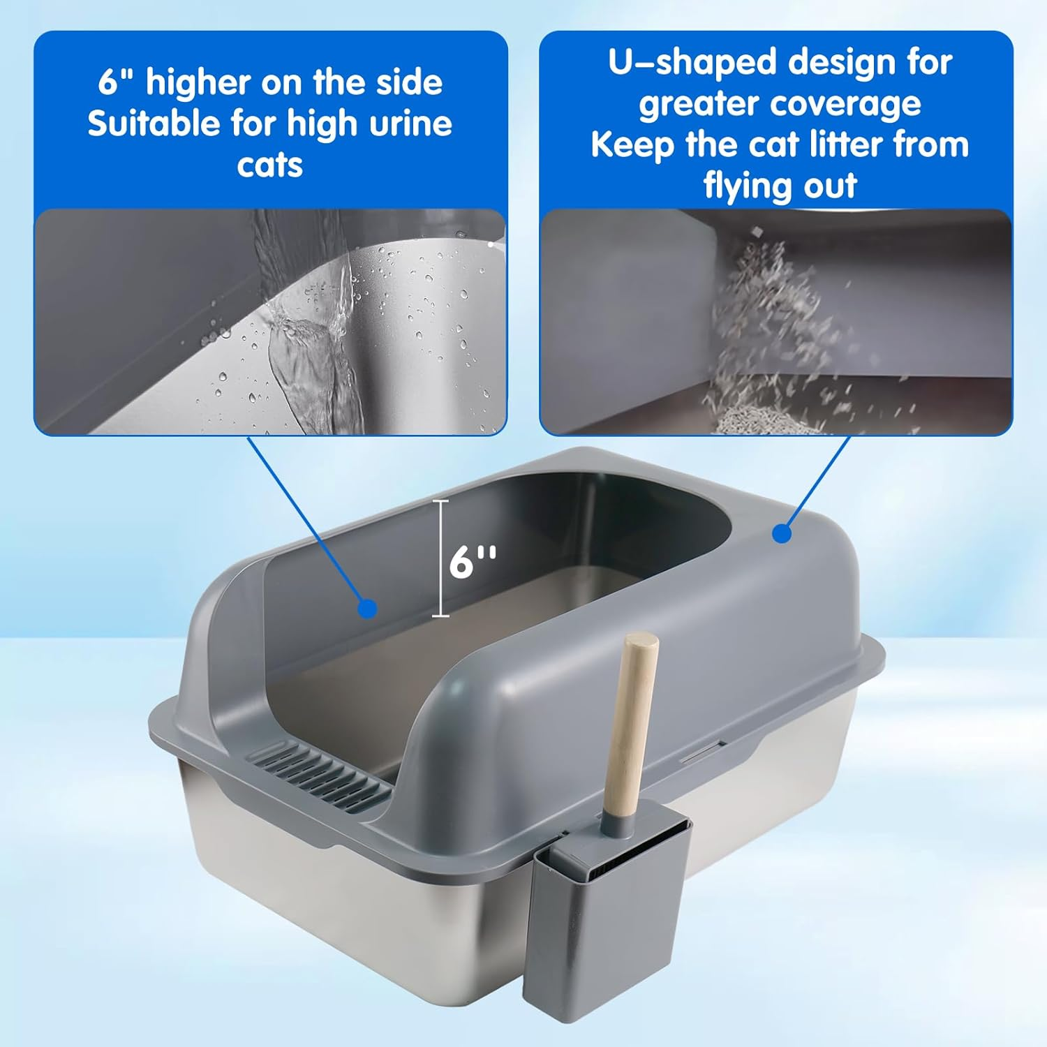 Extra Large Stainless Steel Litter Box with Lid, High Sides Covered Metal Jumbo Cat Litter Boxes for Big Cats, anti Leakage, Never Absorbs Odors, Non-Sticky, FOXORU image number 6