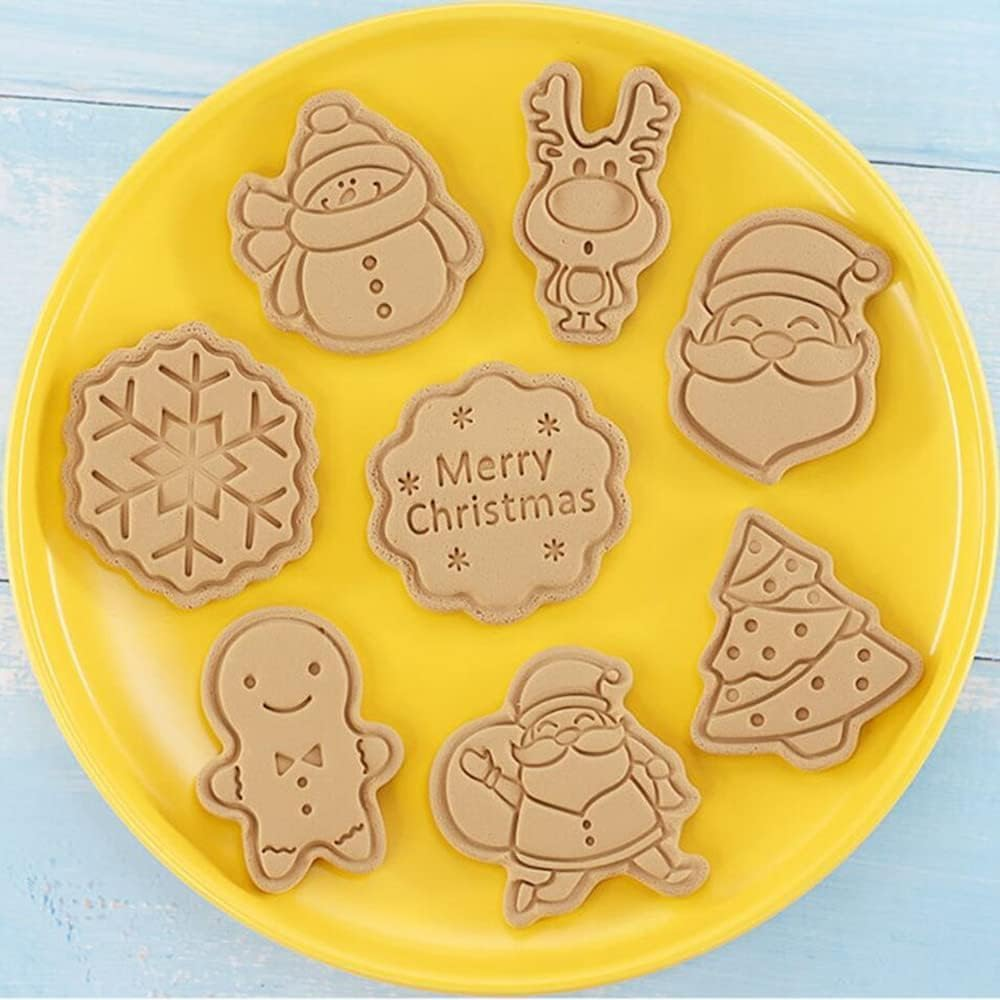 Christmas Cookie Cutters Set, Including 8Pcs Cookie Cutter, for Baking Cookies Set Kitchen Tools 3D Stamps Embossing Cutters (Christmas Day A) image number 2