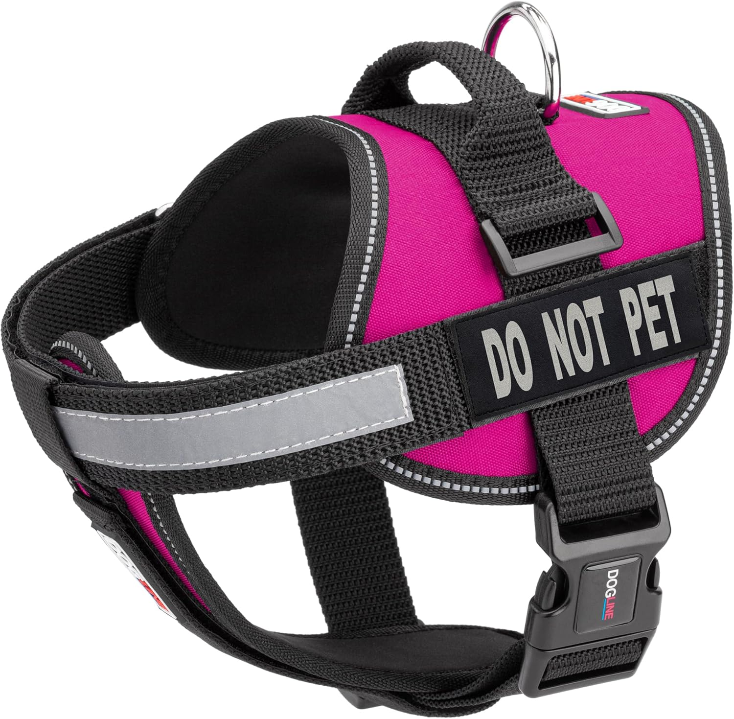 Dogline Vest Harness for Dogs and 2 Removable Do Not Pet Patches, Medium/22 to 30", Pink