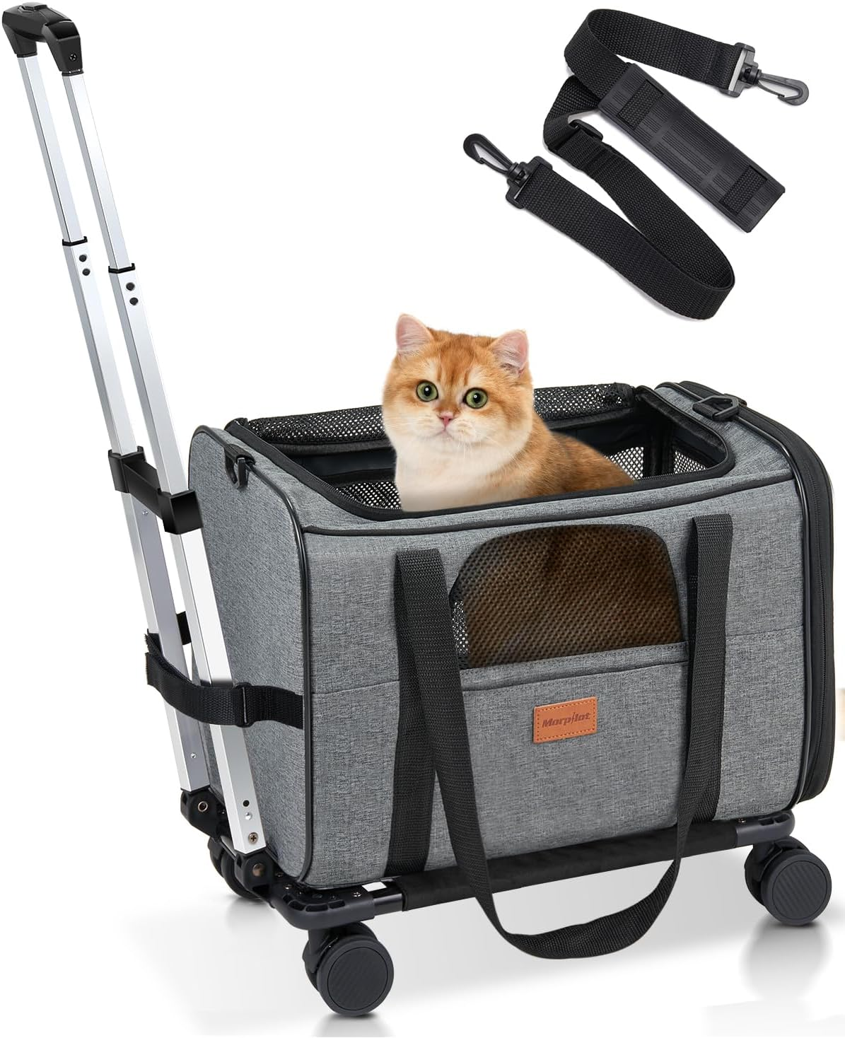 Morpilot Cat Carrier with Wheels Airline Approved, Pet Dog Carrier with Wheels for Small Dogs, Rolling Cat Carrier for Large Cats Puppy Stroller Detachable and Foldable Pet Travel Bag Dark Gray image number 2