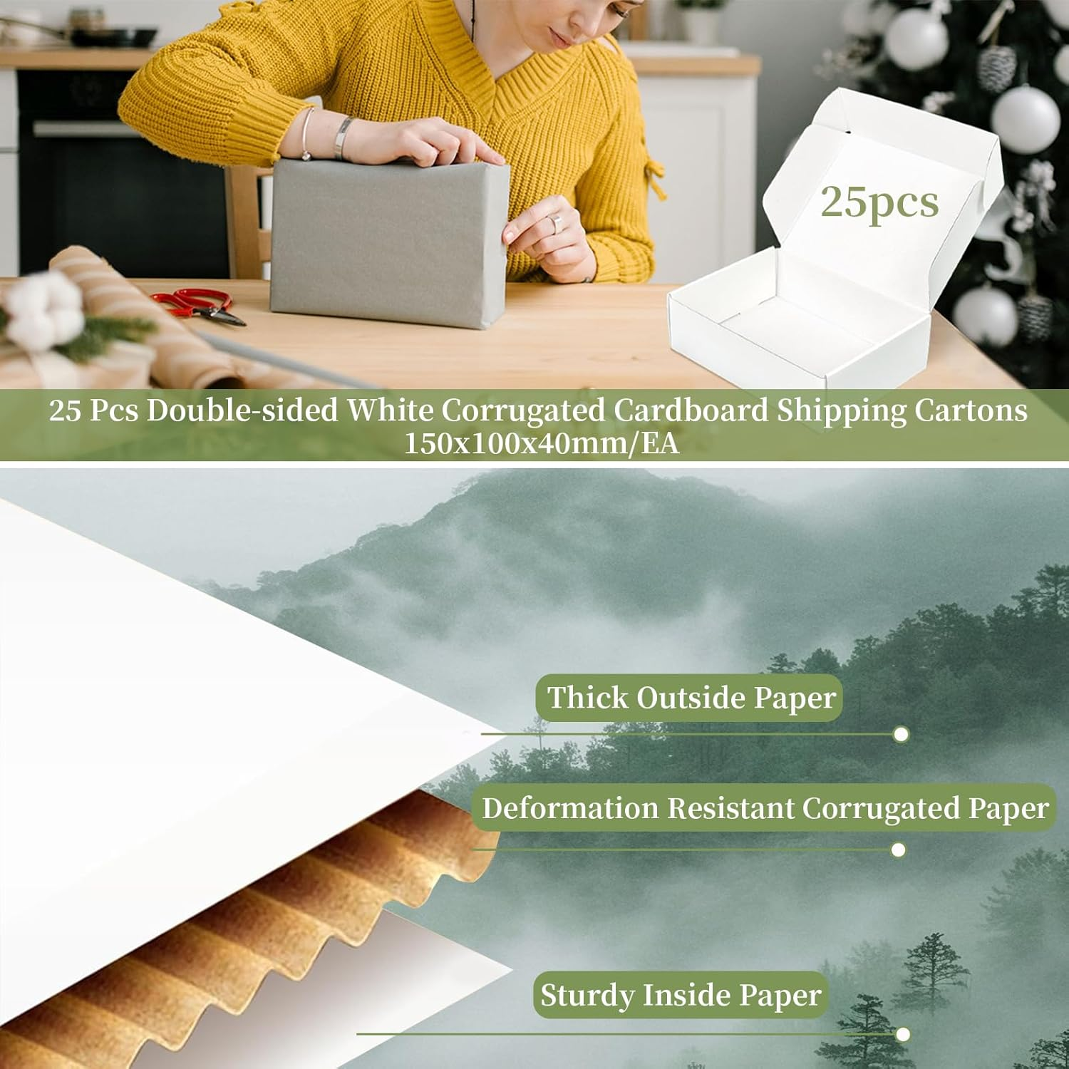 White Corrugated Cardboard Shipping Boxes, 150X100X40Mm Mailing Cardboard Shipping Packaging Boxes, Small Parcel Boxes for Small Business, Packing, Mailing, Storing, Posting (WH, 25PCS) image number 5