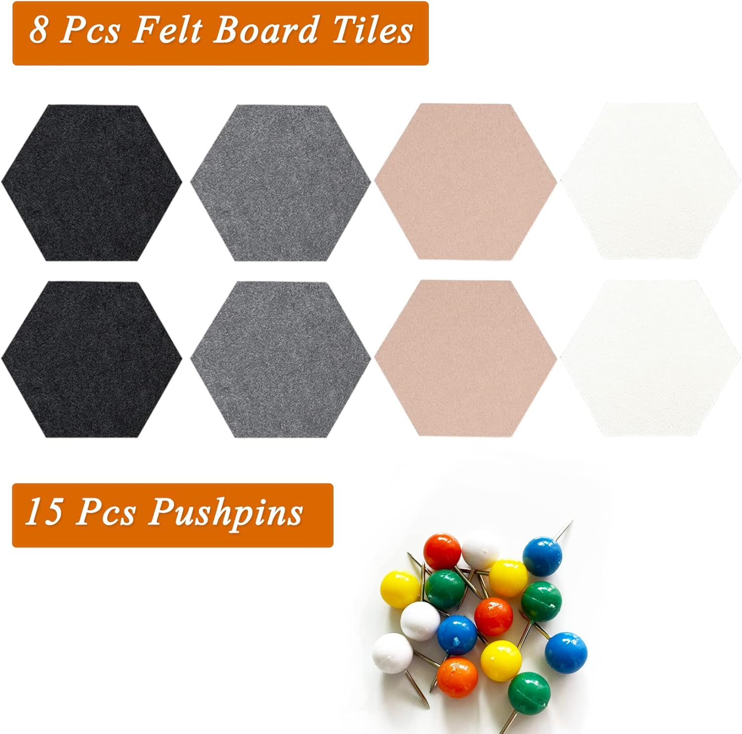 8Pcs Hexagon Felt Cork Board Tiles, Self Adhesive DIY Bulletin Board Pin Board for Office School Home Wall Decor Stickers Memos Photos Display (Camel & Grey) - A- Gradual Grey image number 3