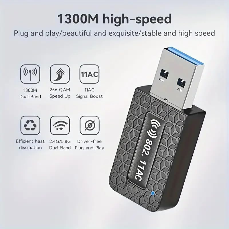 USB WLAN Stick, 1300Mbps Dual-Band USB Wifi Adapter for Windows Enhance PC Connectivity for Share Internet Effortless image number 4