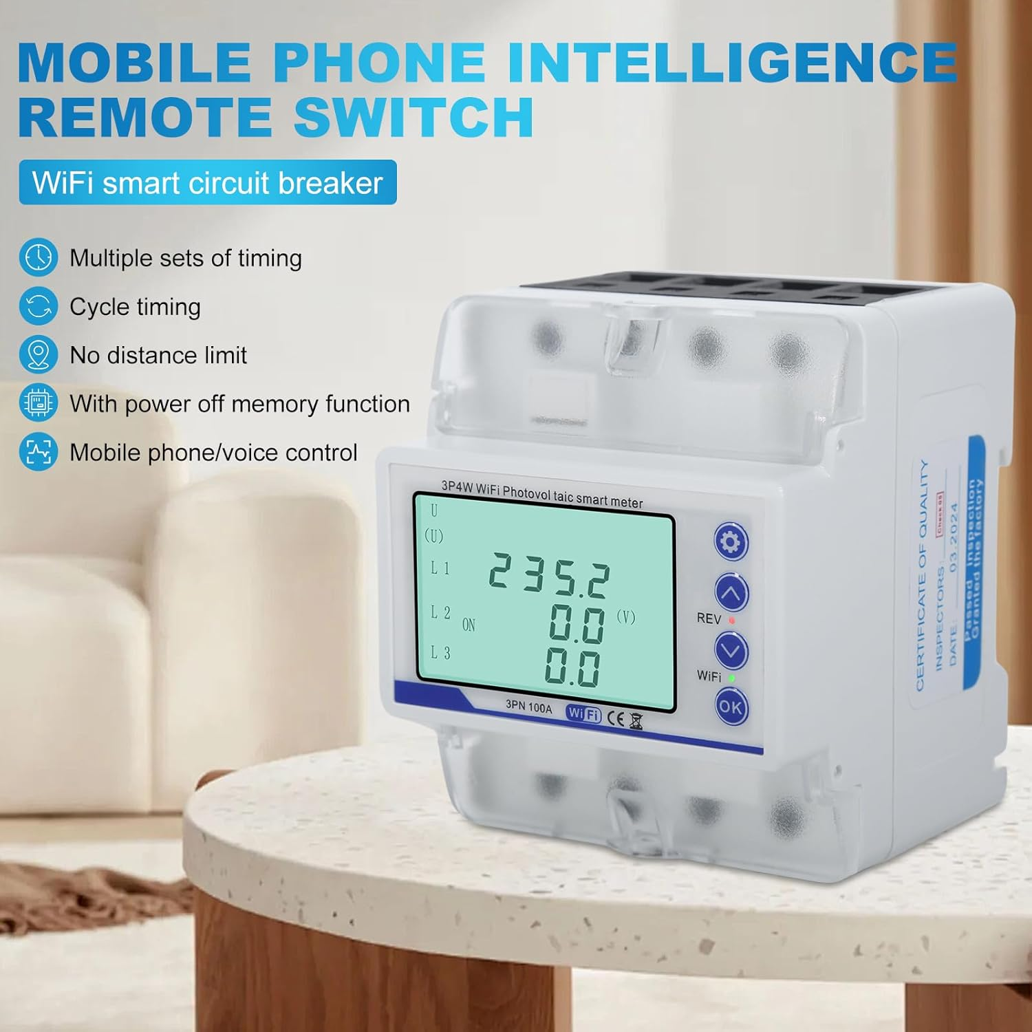 Inncen 100A 3P4W Wifi Photovoltaic Meter 3 Phase Recloser Switch Intelligent Reclosing Protector, Wifi Intelligent Circuit Breaker image number 6