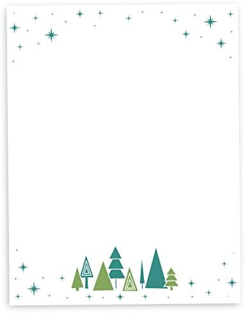 Pine Trees & Stars Christmas Holiday Stationary - 40 Sheets - Made on Premium Stock