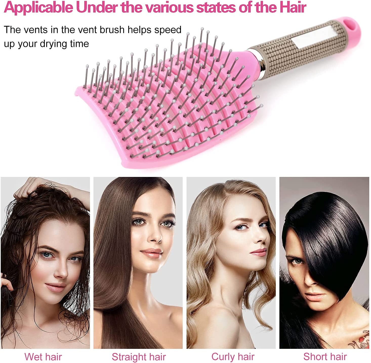 Hair Brush,Curved Vented Hairdressing Comb for Scalp Massage Anti-Static No Hair Tangle Hair Comb for Women Men Styling Tools (Pink) image number 6