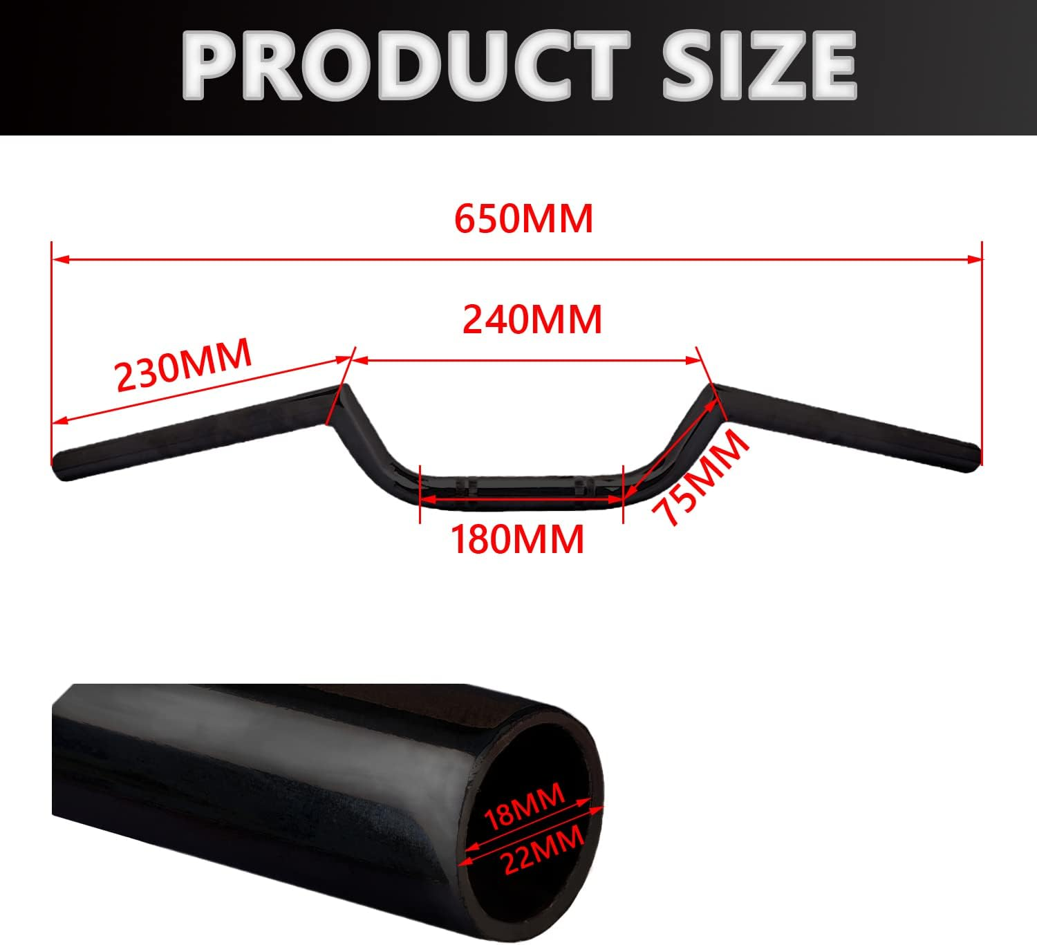 Anxin Motorcycle 7/8" Handlebar Cafe Racer Ace Clubman Style Handlebars 22MM Universal for Bobber Custom Application Black - Black image number 2