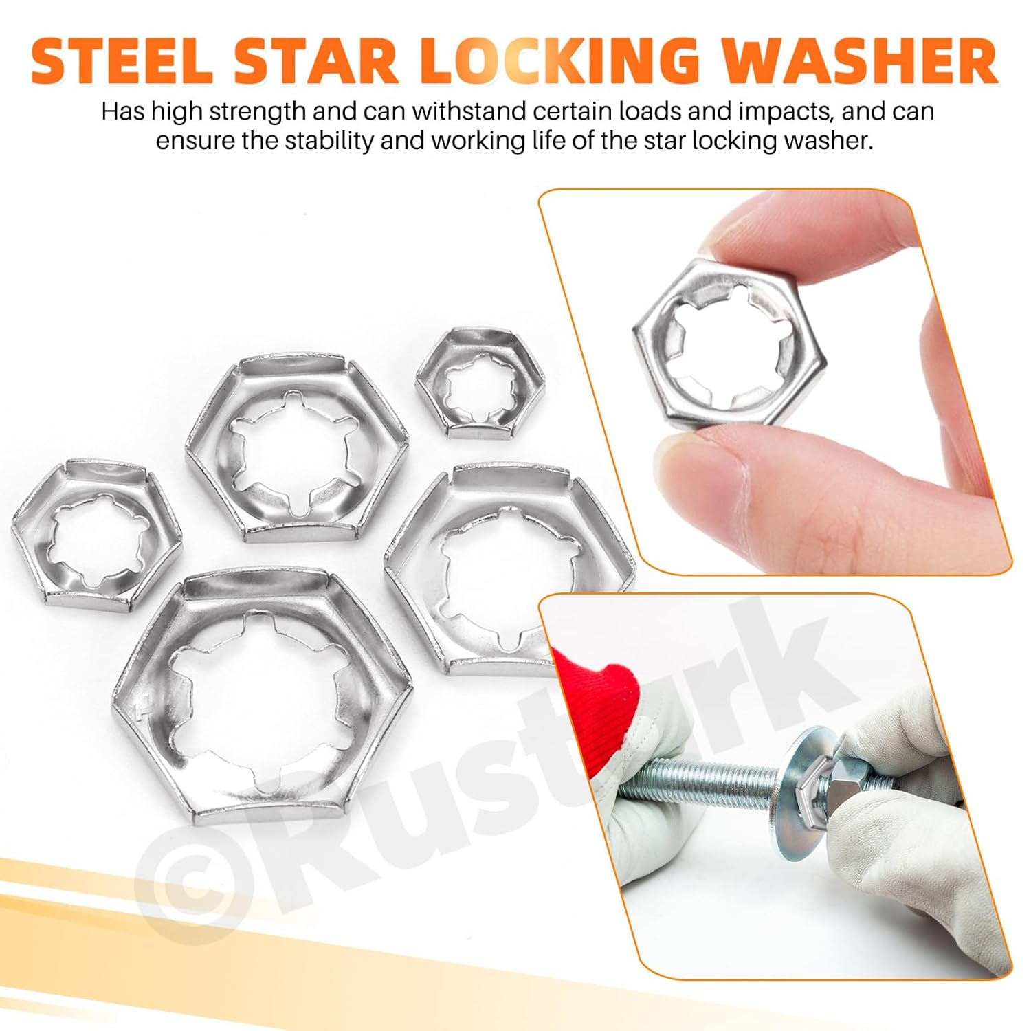 Rustark 105Pcs M6 M8 M10 M12 M14 304 Stainless Steel Push on Lock Nuts Assortment Kit Push Nuts Hex Hardware Nuts Fasteners Metric Machine Nuts for Machinery Manufacturing image number 1