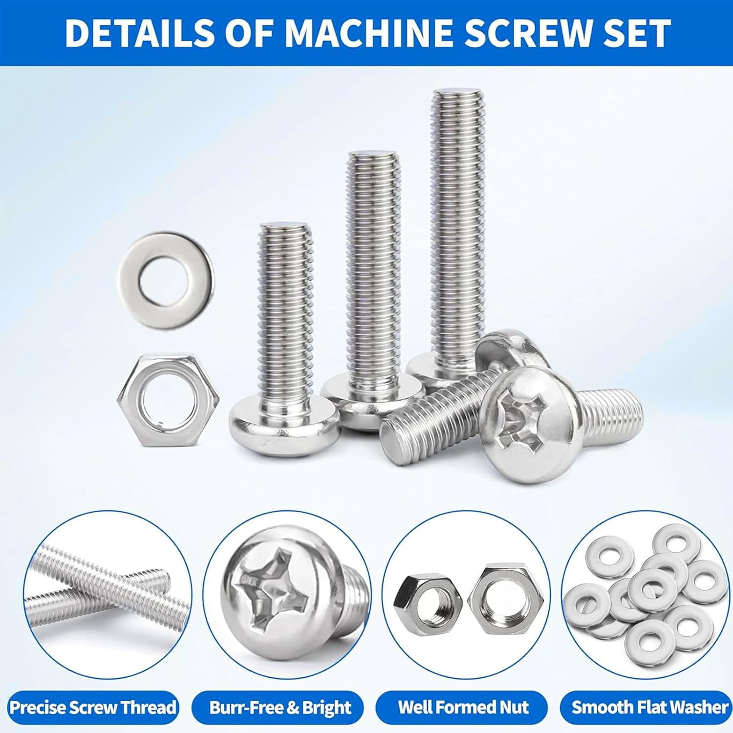 Zalizr 320 PCS M3 Screw Assortment Kit, Stainless Steel Phillips Pan Head Screws with Nuts & Washers, Machine Screws Hardware Set with Storage Box (6/8/12/16/20Mm) image number 1