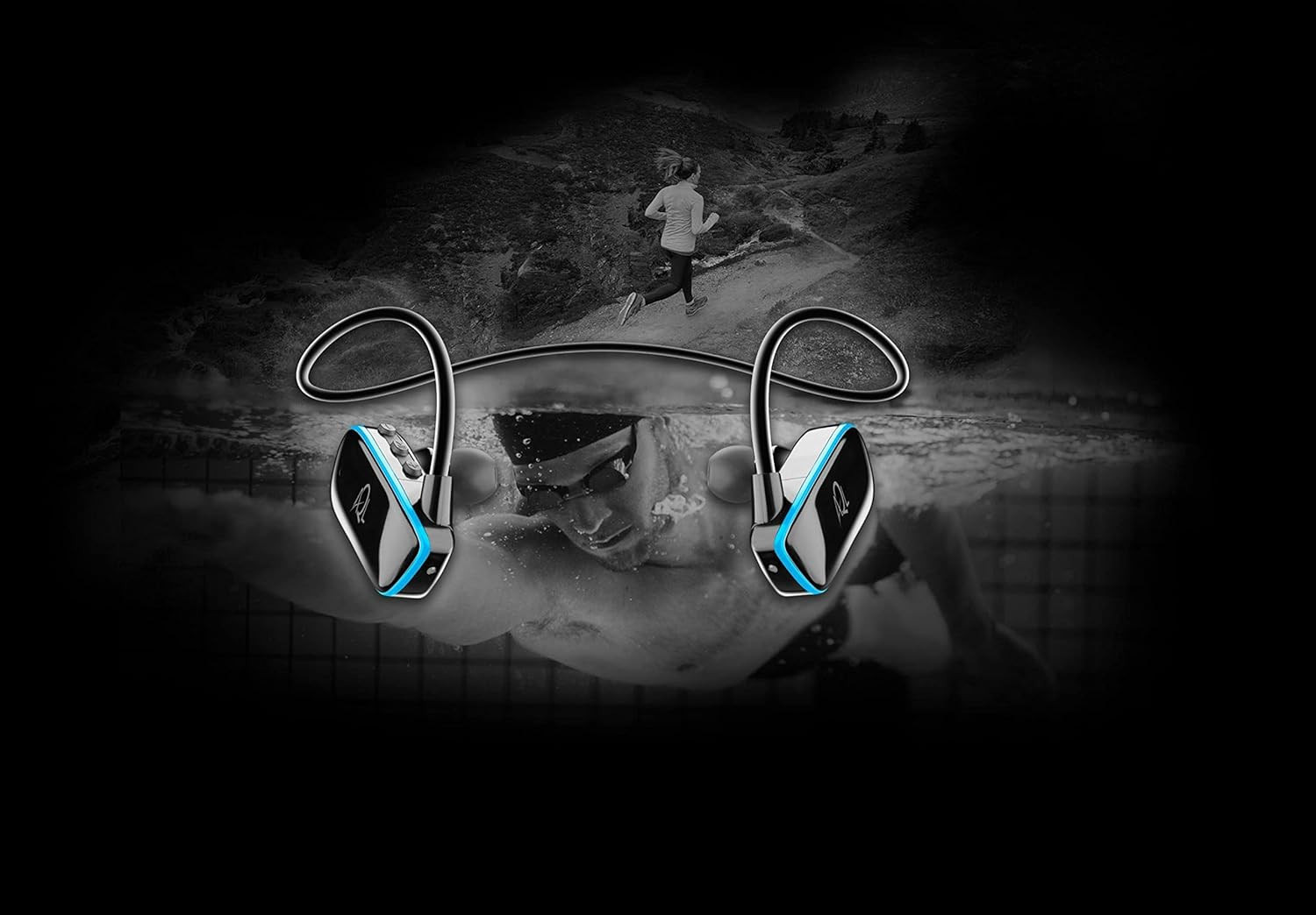 AQL Sport Thorpedo | Bluetooth Headphones | Bluetooth Sports Headphones | Waterproof up to 2 Meters - 4GB Memory - 200Mah Battery, 8 Hours Runtime - 2 Hours Charging Time - Black